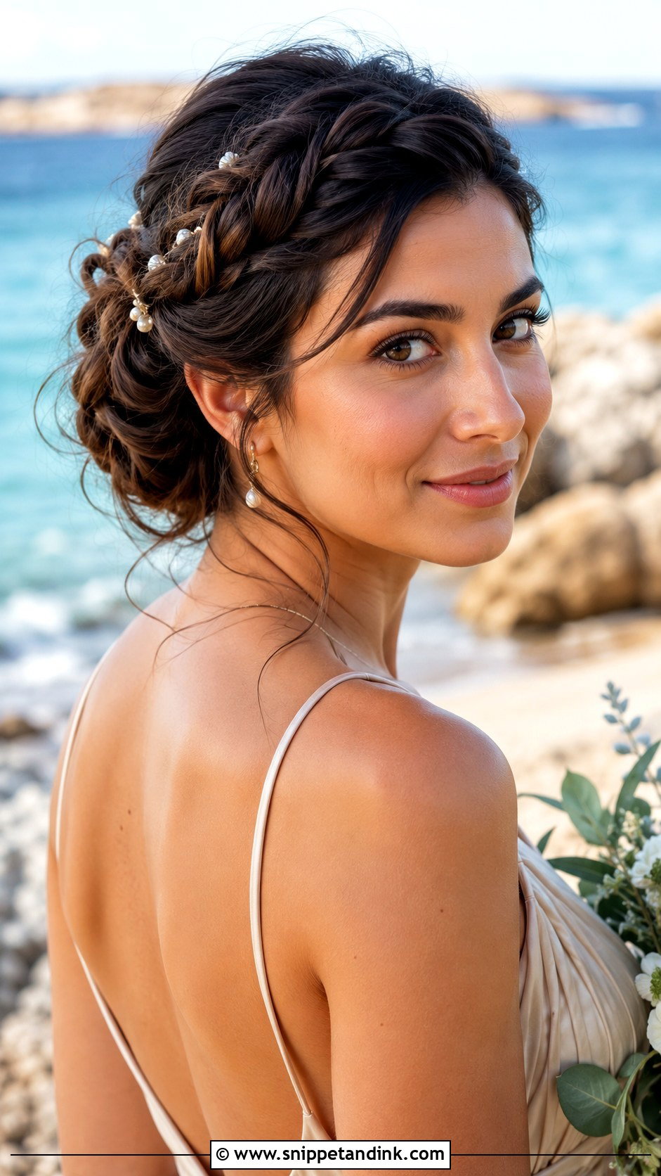 Beach Bridesmaid Braided Updo - Snippet and Ink - 20 Beach Bridesmaid Hair Ideas
