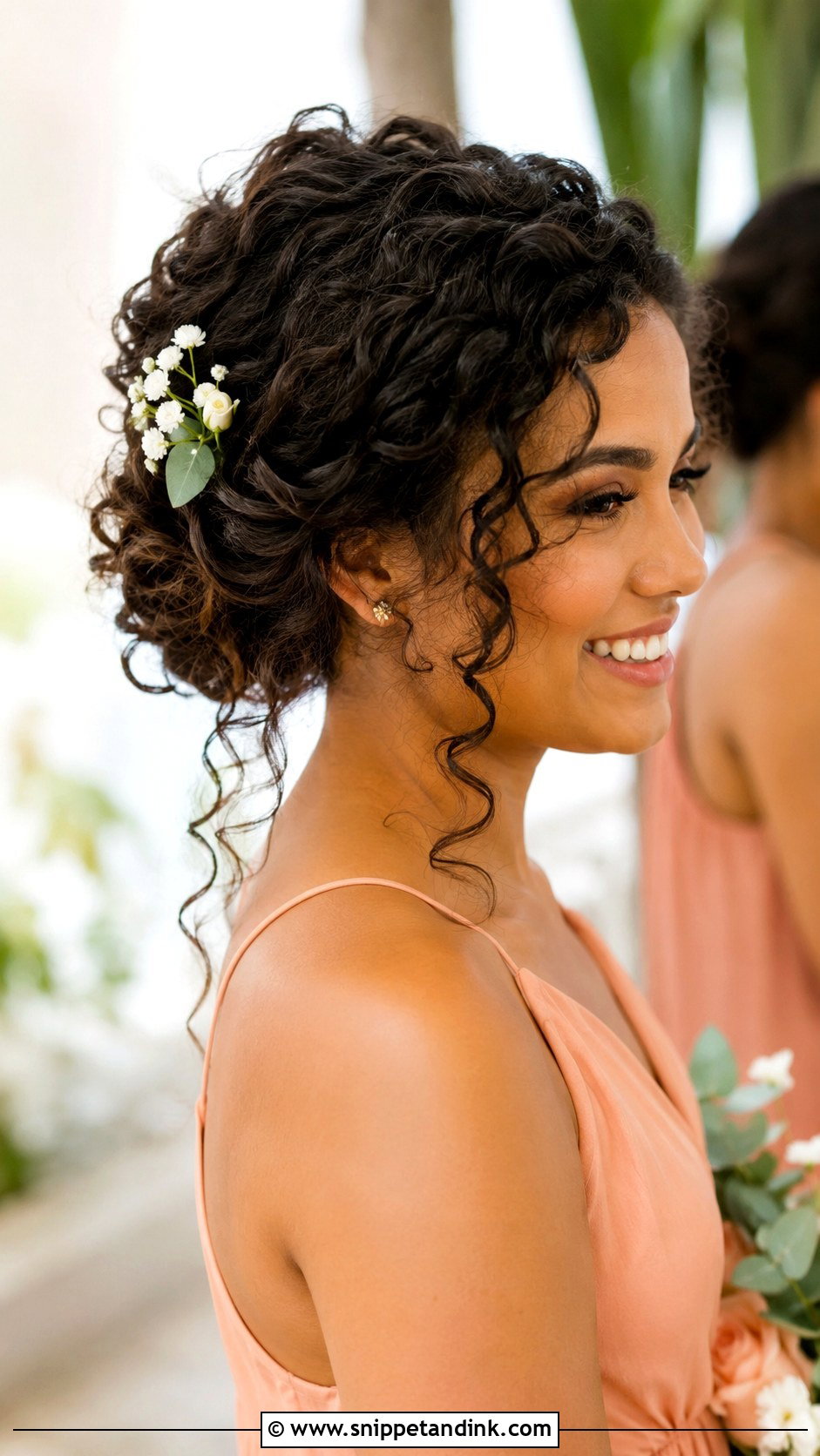 Beach Bridesmaid Curly Updo - Snippet and Ink - 20 Beach Bridesmaid Hair Ideas