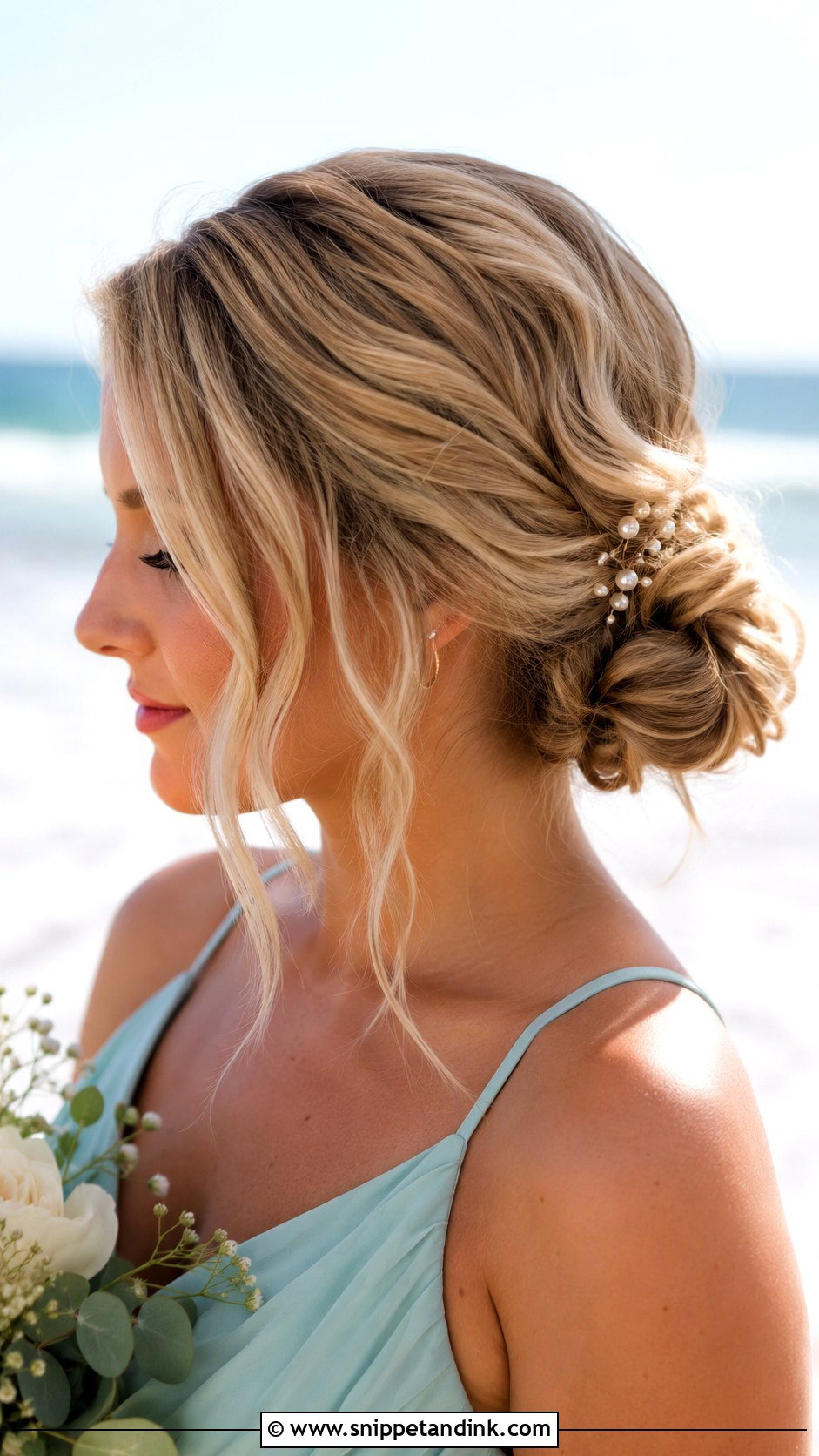 Beach Bridesmaid Low Bun - Snippet and Ink - 20 Beach Bridesmaid Hair Ideas