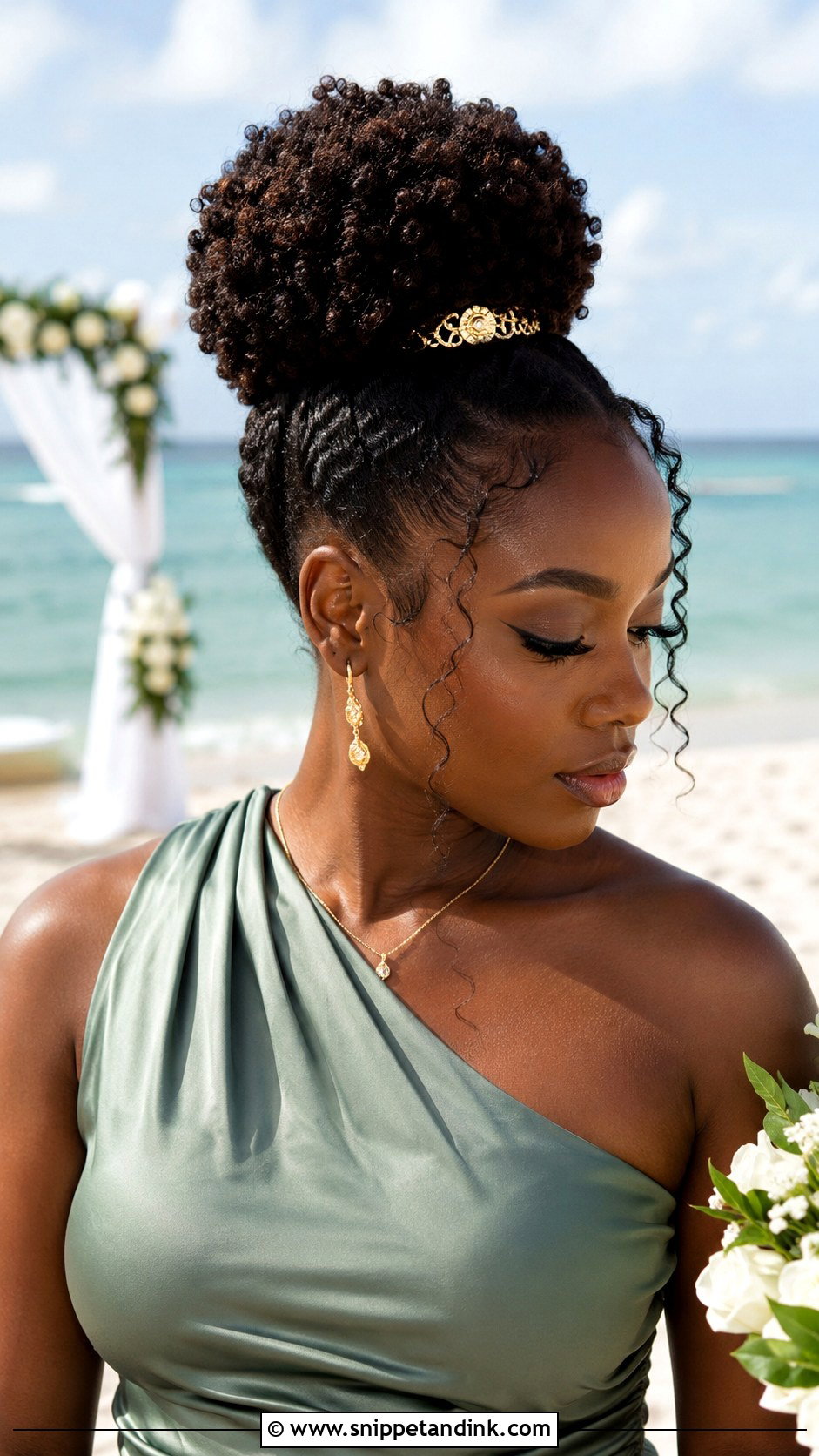 Beach Bridesmaid Natural Hair Puff - Snippet and Ink - 20 Beach Bridesmaid Hair Ideas
