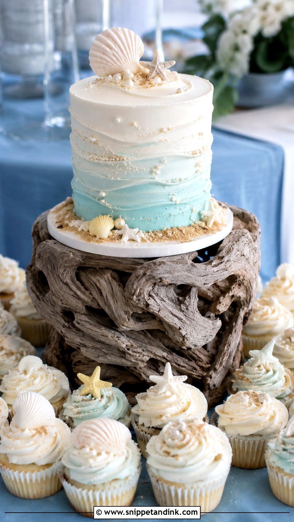 Beach Cupcake Wedding Cake - Snippet and Ink - 20 Cupcake Wedding Cake Ideas
