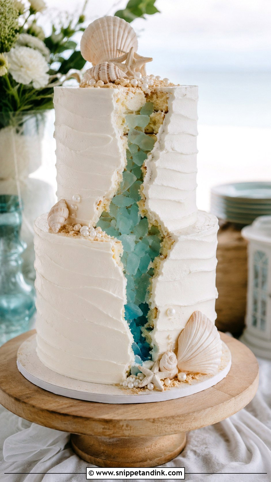 Beach Reveal Wedding Cake - Snippet and Ink - 20 Reveal Wedding Cake Ideas