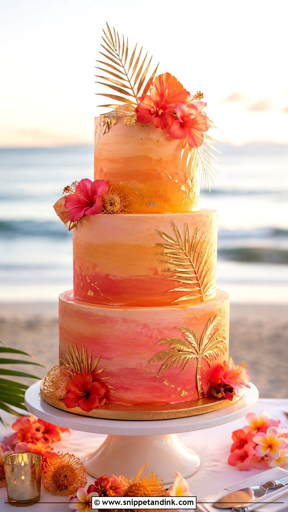 Beach Sunset Wedding Cake - Snippet and Ink - 25 Tropical Beach Wedding Cake Ideas