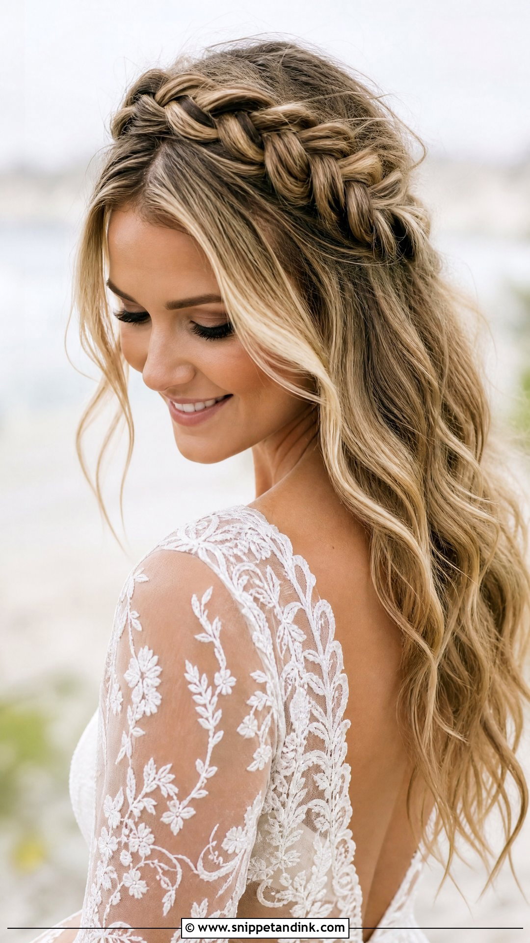 Beach Wave Bridal Hair With Braid - Snippet and Ink - 15 Beach Wave Bridal Hair Ideas