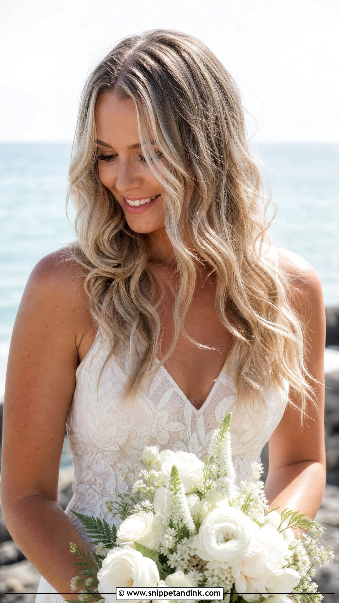 Beach Waves Bridal Hair Down - Snippet and Ink - 15 Curled Bridal Hair Down Ideas