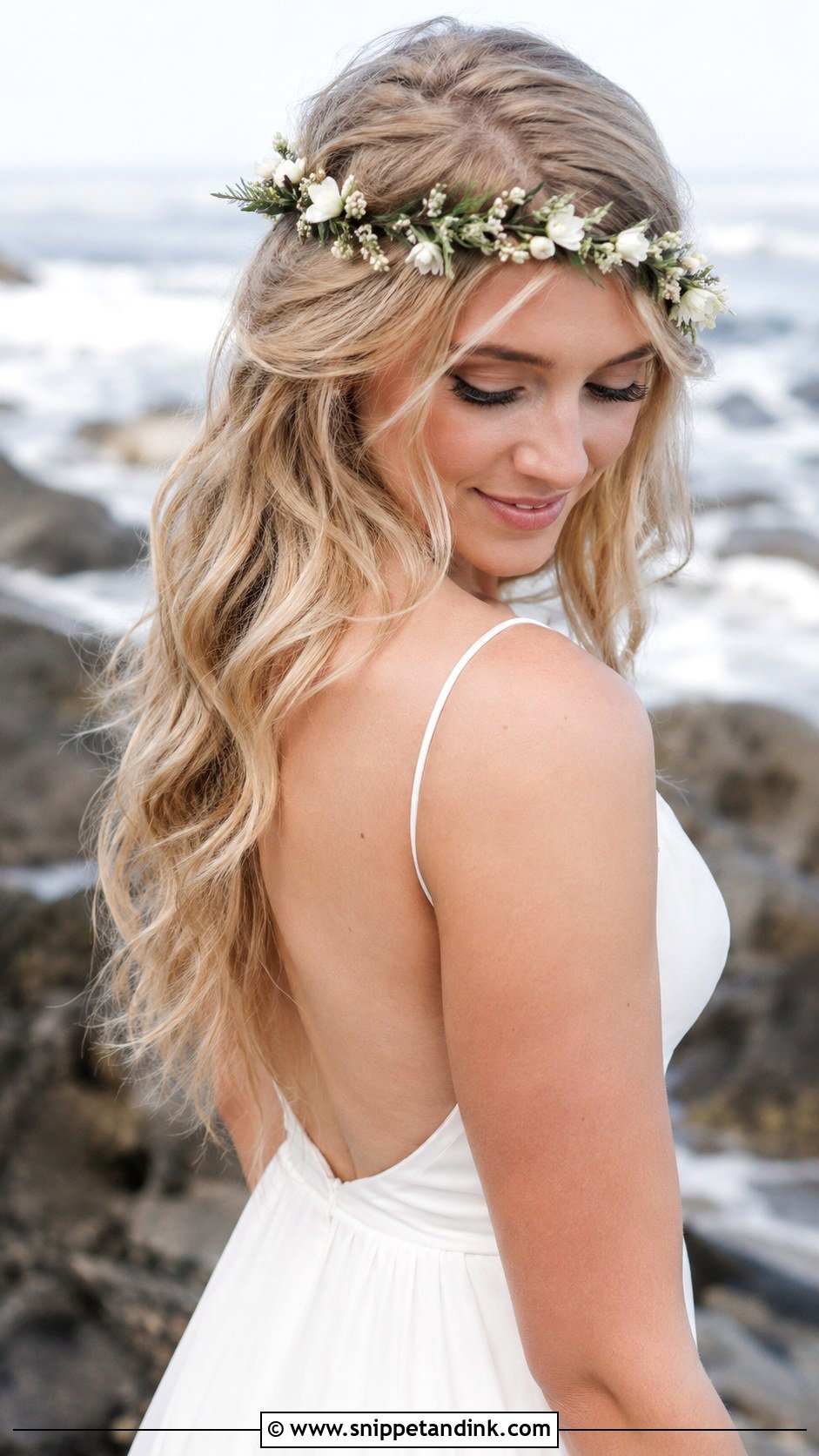 Beach Waves Bridal Hair With Flower Crown - Snippet and Ink - 20 Beach Waves Bridal Hair