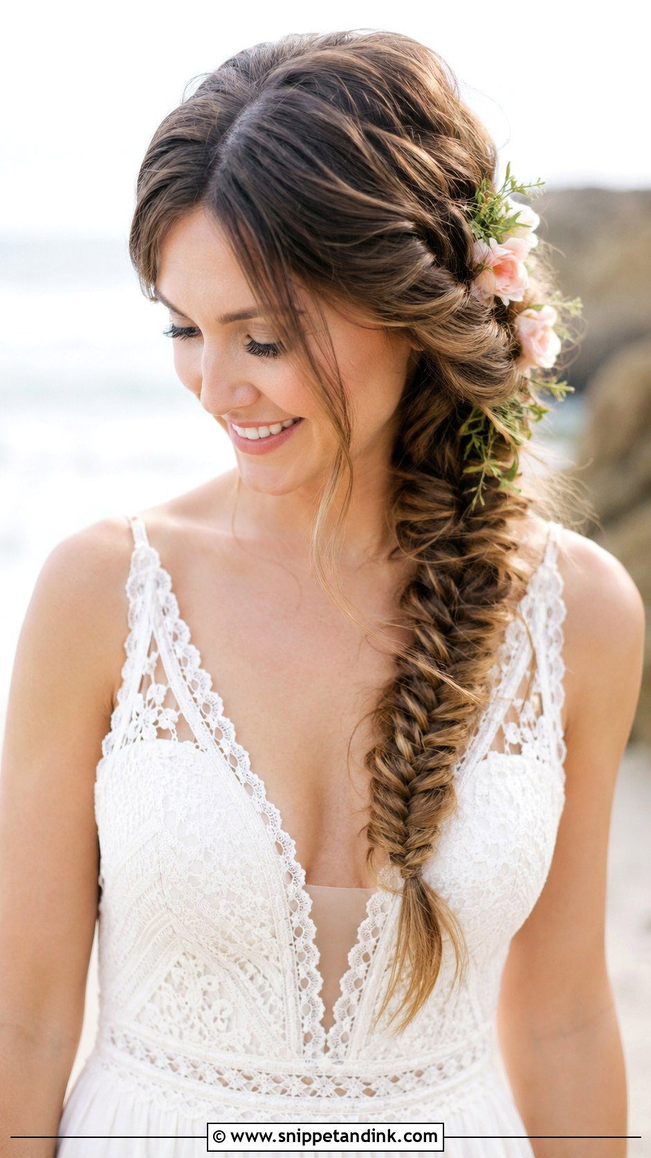 Beach Waves Fishtail Braid for Wedding - Snippet and Ink - 20 Beach Waves Hairstyles for Wedding