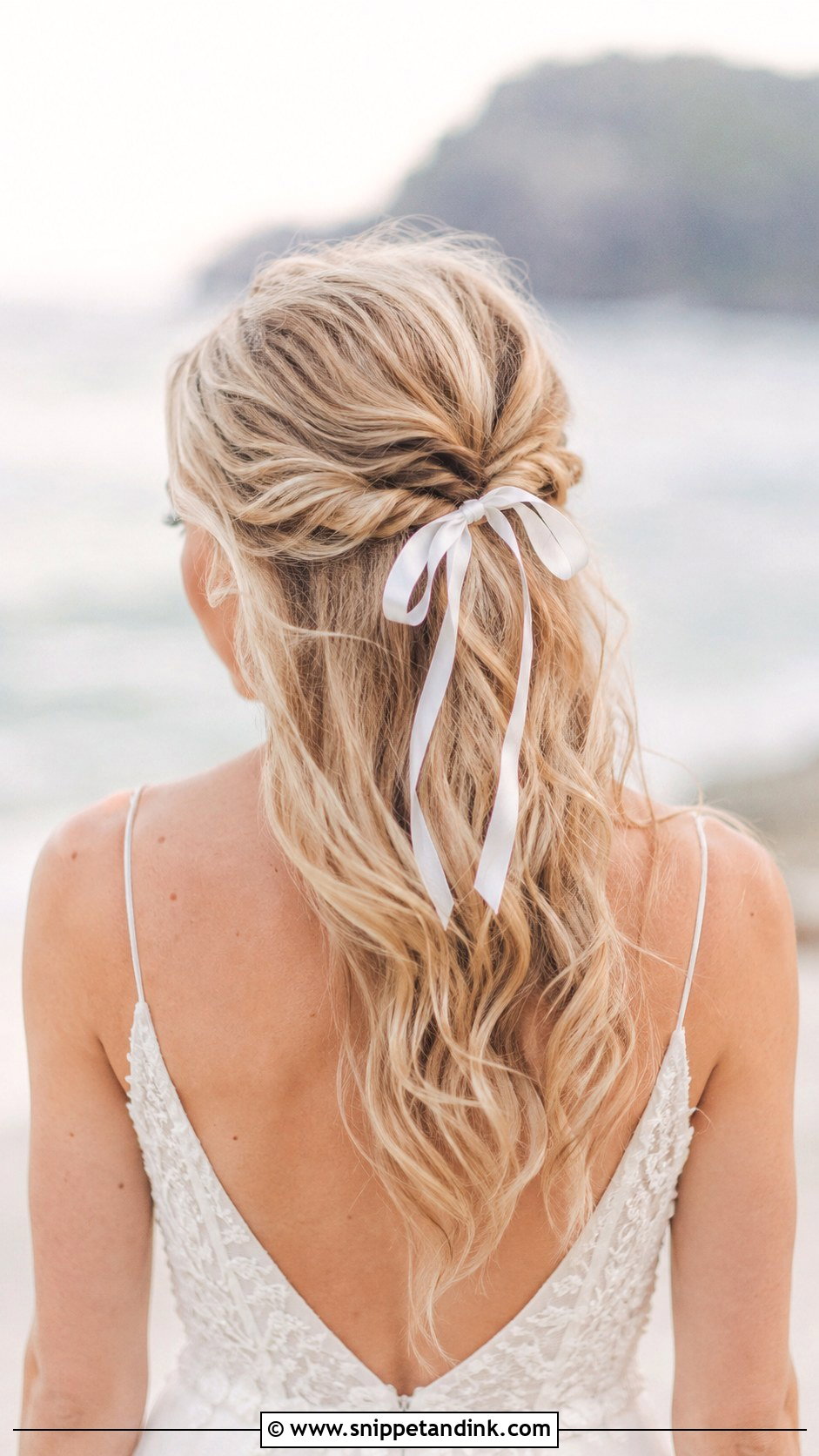 Beach Waves Half Up With Bow for Wedding - Snippet and Ink - 20 Beach Waves Hairstyles for Wedding