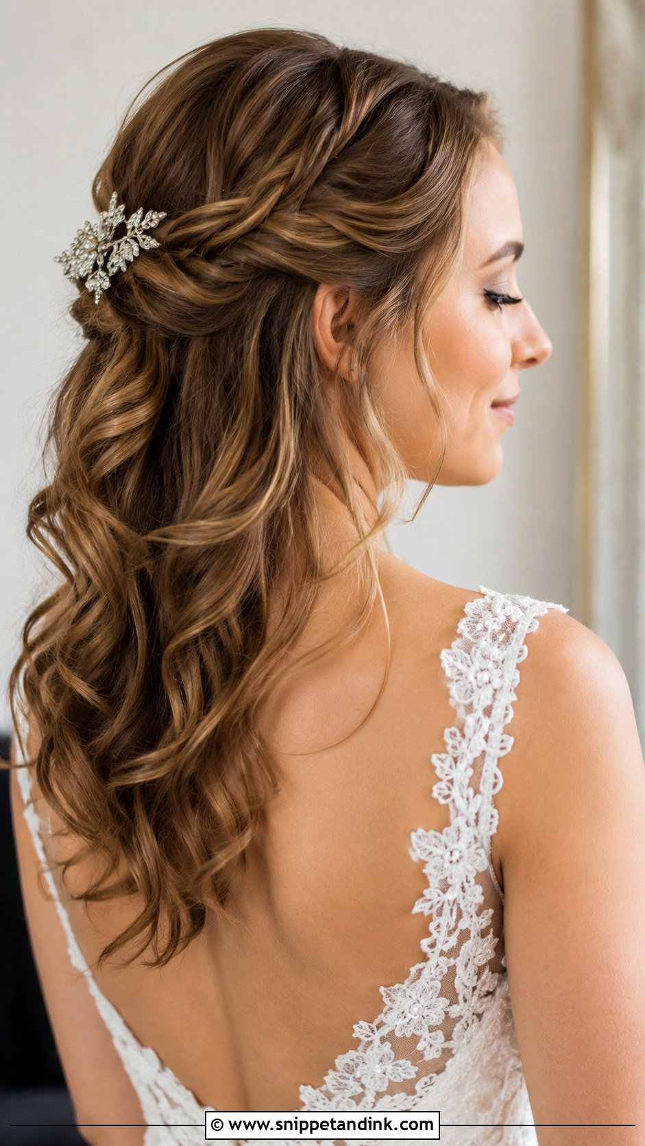 Beach Waves Half Up With Braid for Wedding - Snippet and Ink - 20 Beach Waves Hairstyles for Wedding