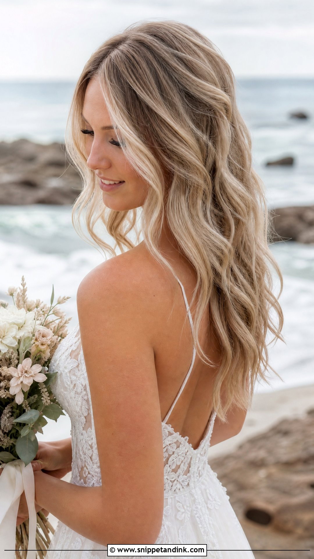 Beach Waves Wedding Hairstyle for Shoulder Length Hair - Snippet and Ink - 20 Shoulder Length Hair Wedding Styles