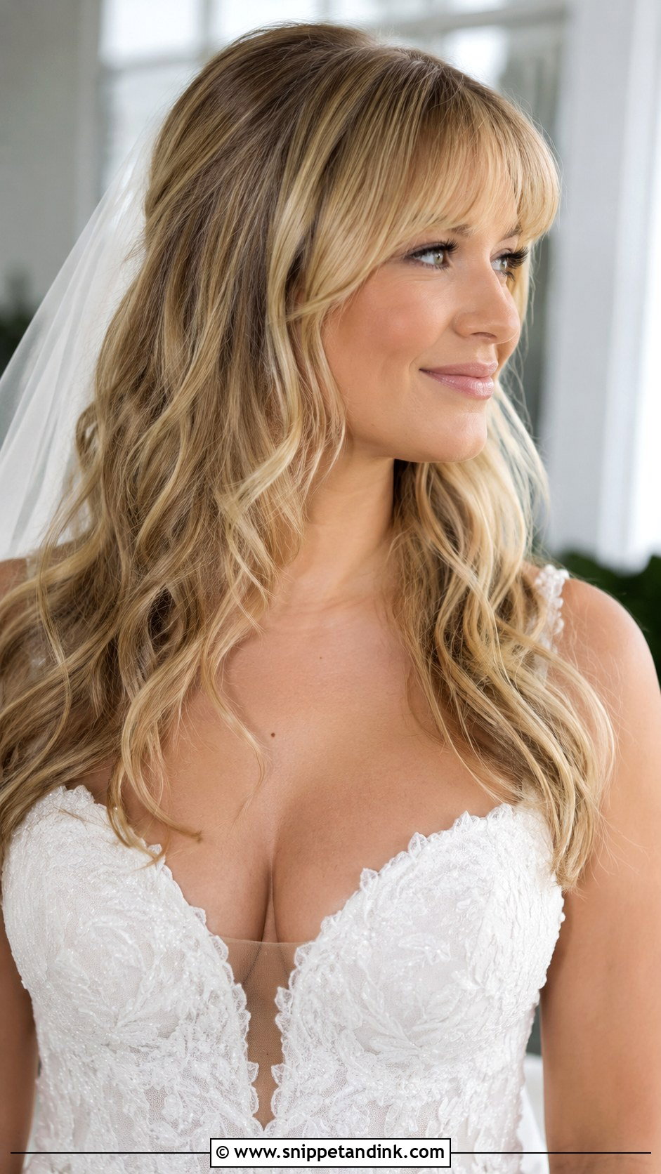 Beach Waves With Baby Bangs - Snippet and Ink - 25 Beach Waves Wedding Hair