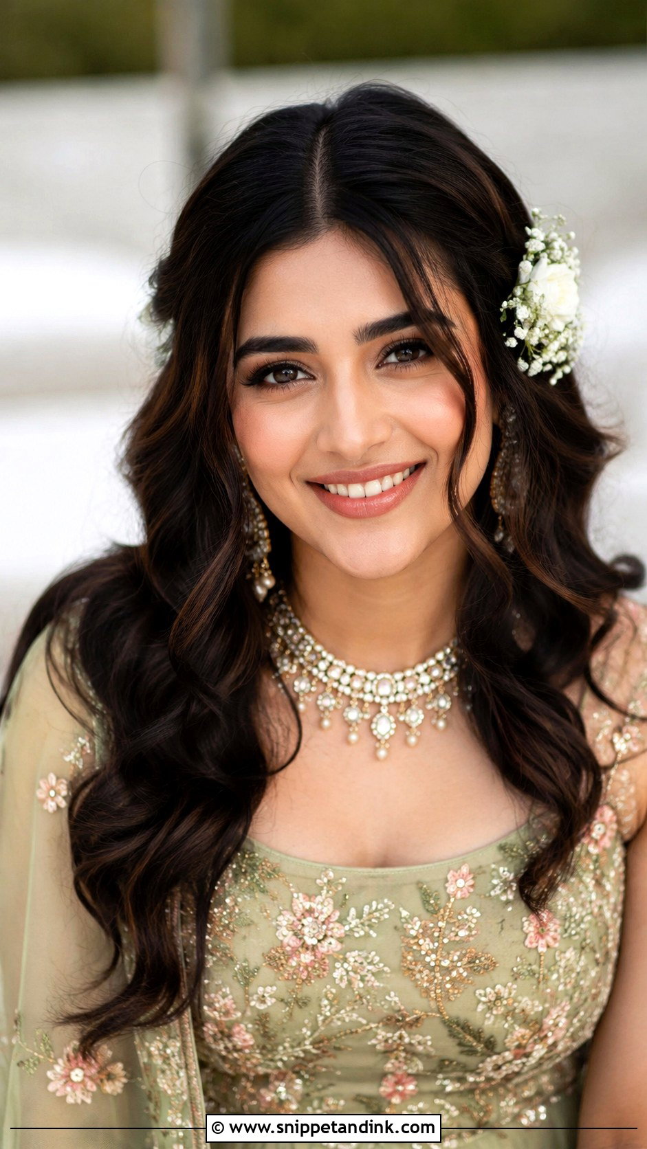 Beach Waves With Center Part - Snippet and Ink - 20 Mehendi Bride Hairstyle Ideas
