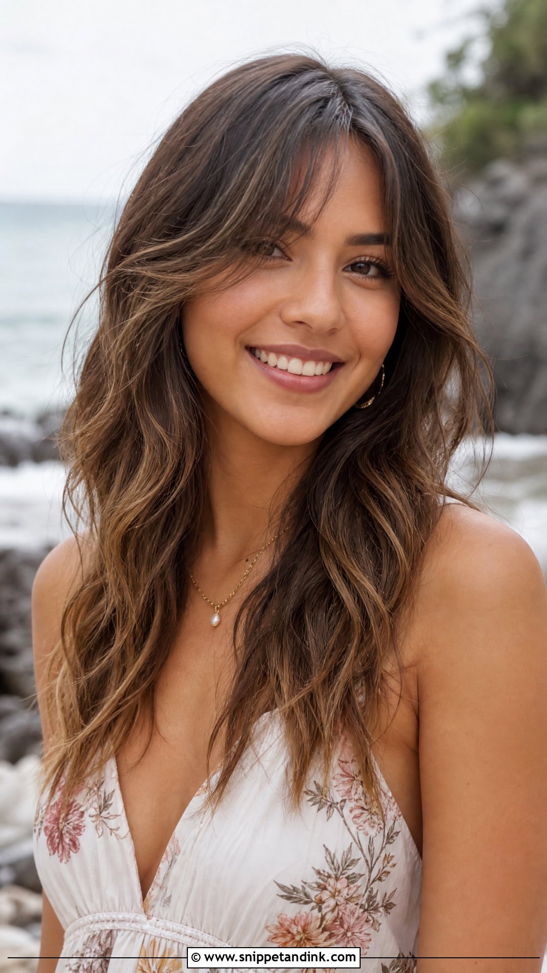 Beach Waves With Curtain Bangs - Snippet and Ink - 20 Wedding Guest Hair with Bangs Ideas