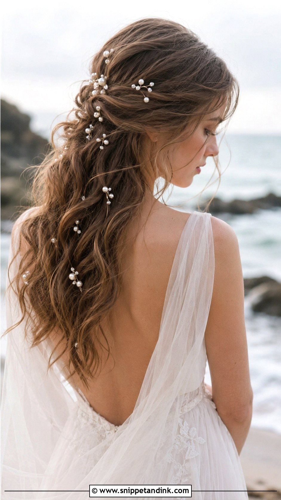 Beach Waves With Delicate Hair Pins - Snippet and Ink - 20 Bridal Hair Down with Headpiece Ideas