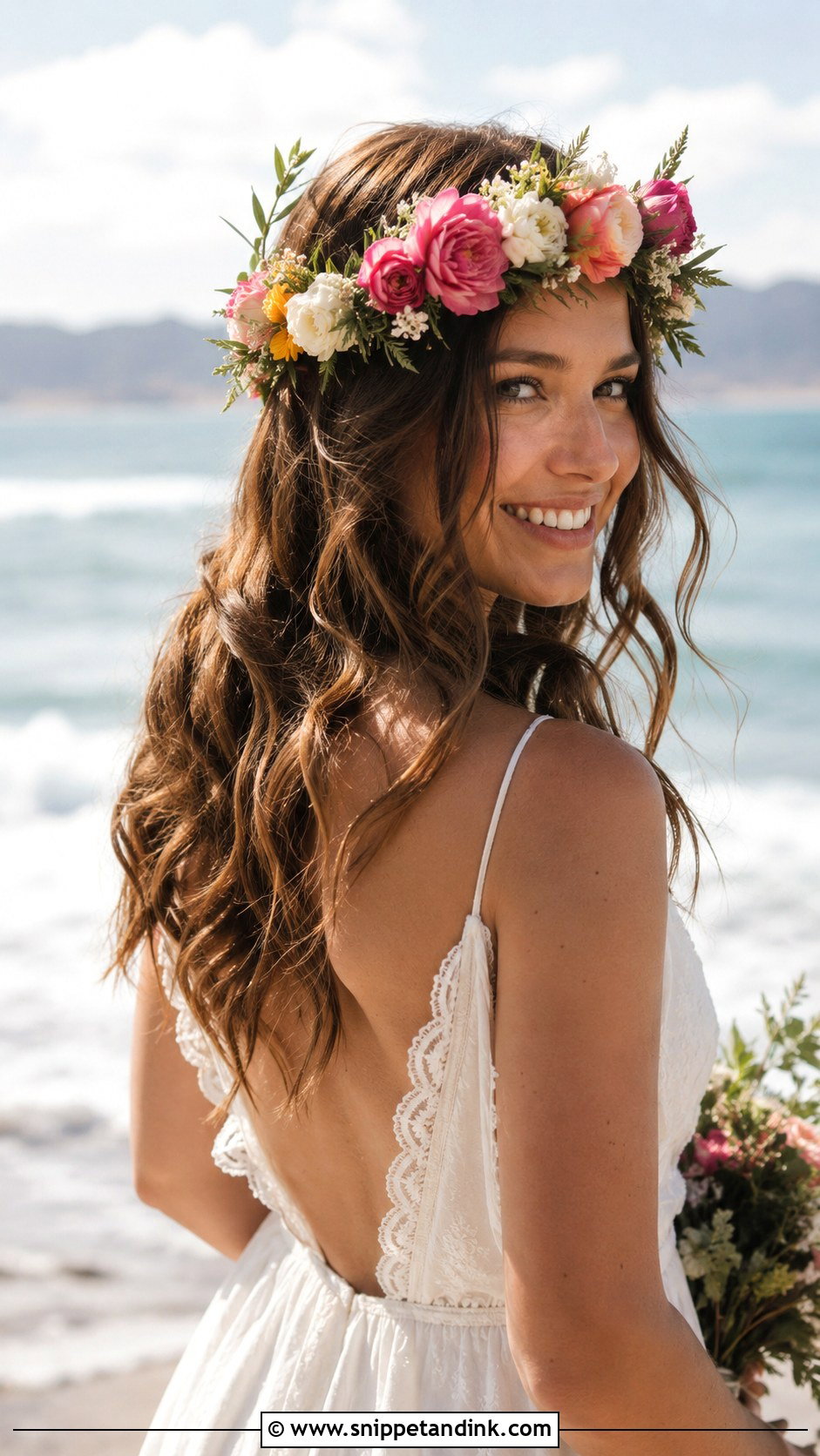 Beach Waves With Flower Crown - Snippet and Ink - 20 Down Do Wedding Hair Ideas