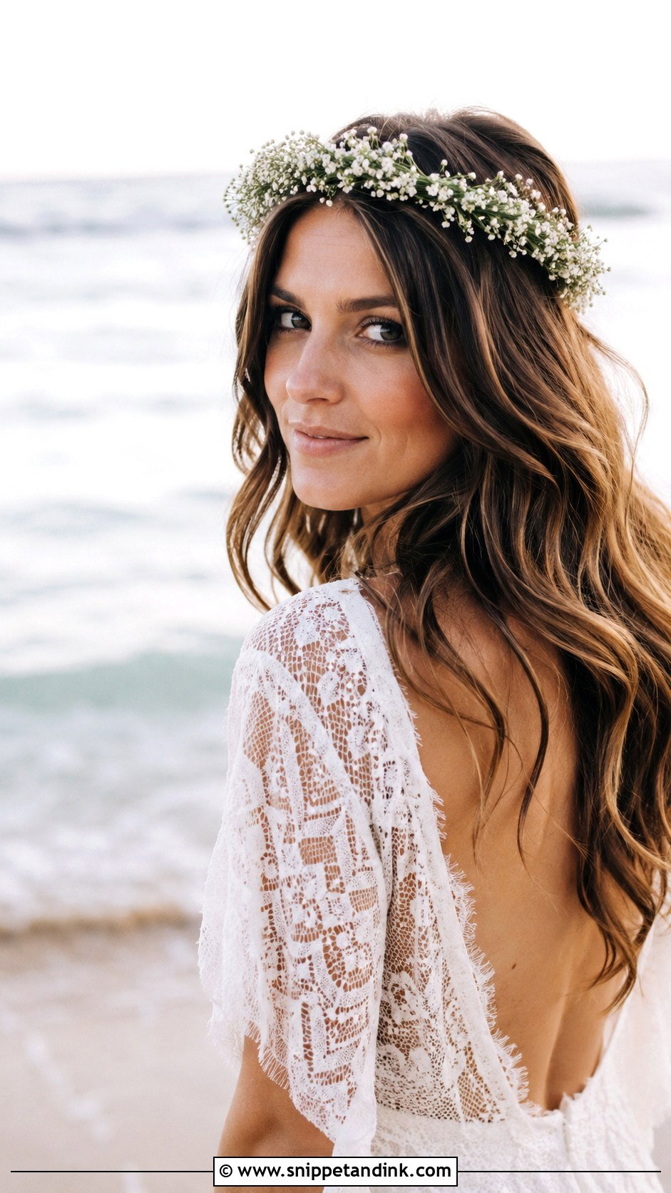Beach Waves With Flower Crown for Wedding - Snippet and Ink - 20 Beach Waves Hairstyles for Wedding