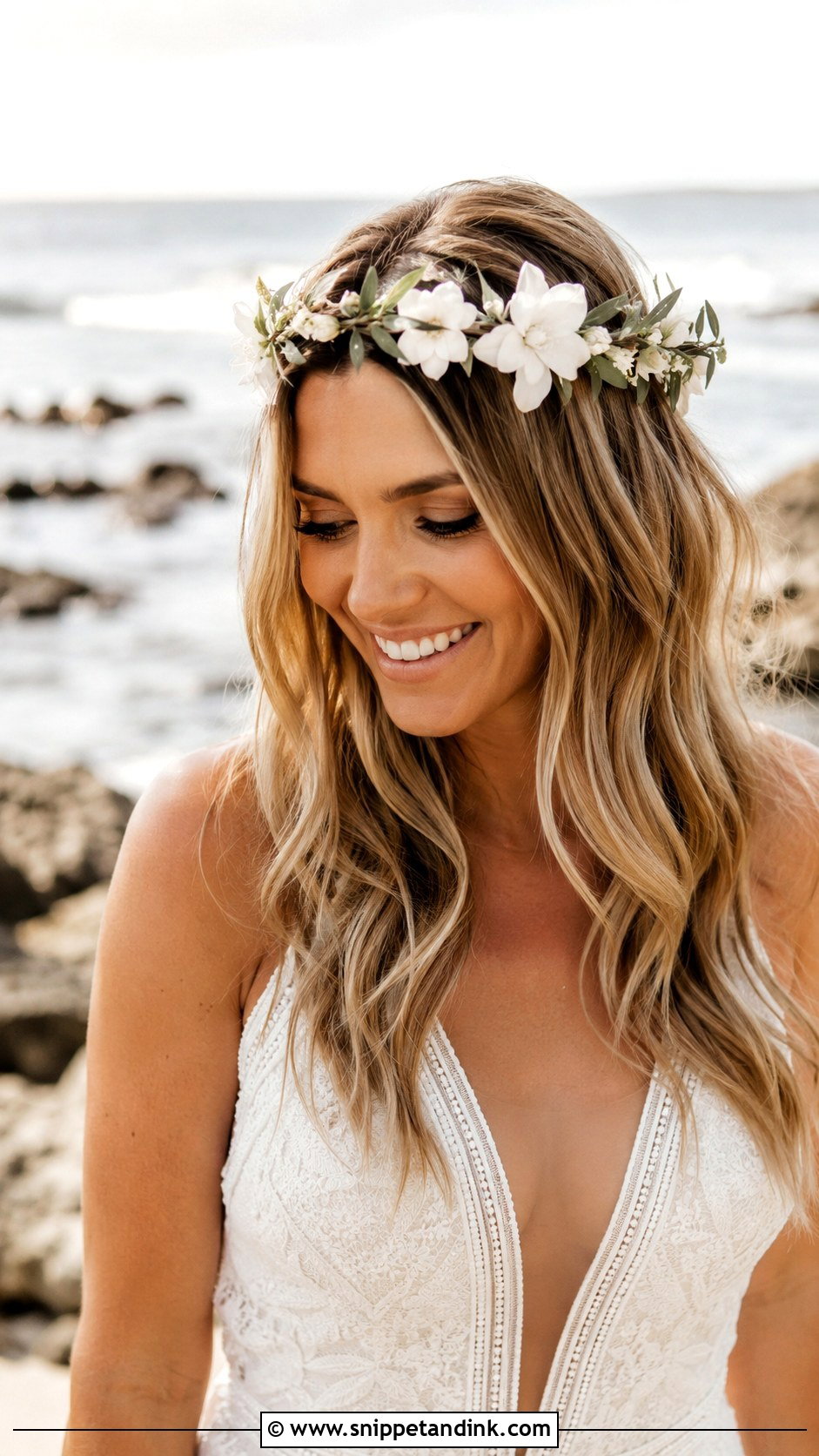 Beach Waves With Flower Crown - Snippet and Ink - 15 Wedding Flower Crown Hairstyles