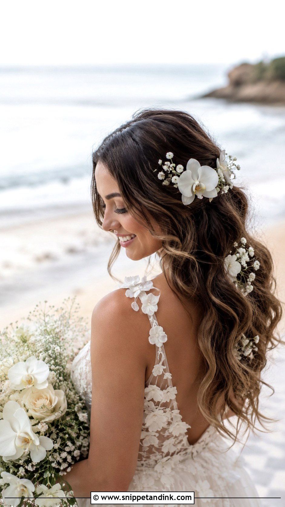 Beach Waves With Fresh Flowers - Snippet and Ink - 25 Beach Waves Wedding Hair