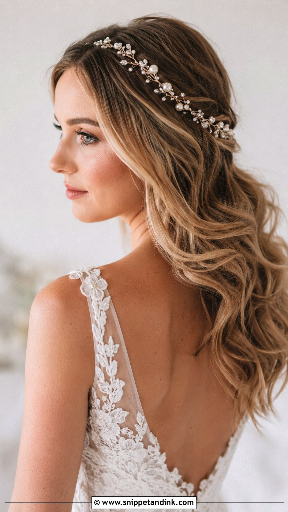 Beach Waves With Hair Vine for Wedding - Snippet and Ink - 20 Beach Waves Hairstyles for Wedding
