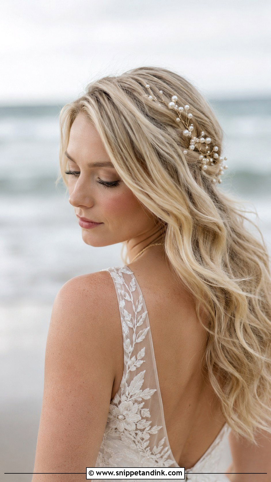 Beach Waves With Pearl Accessories for Wedding - Snippet and Ink - 20 Beach Waves Hairstyles for Wedding