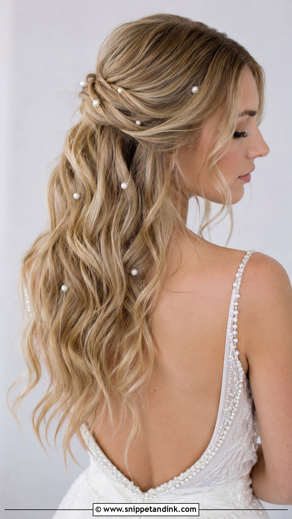 Beach Waves With Pearl Pins - Snippet and Ink - 25 Beach Waves Wedding Hair