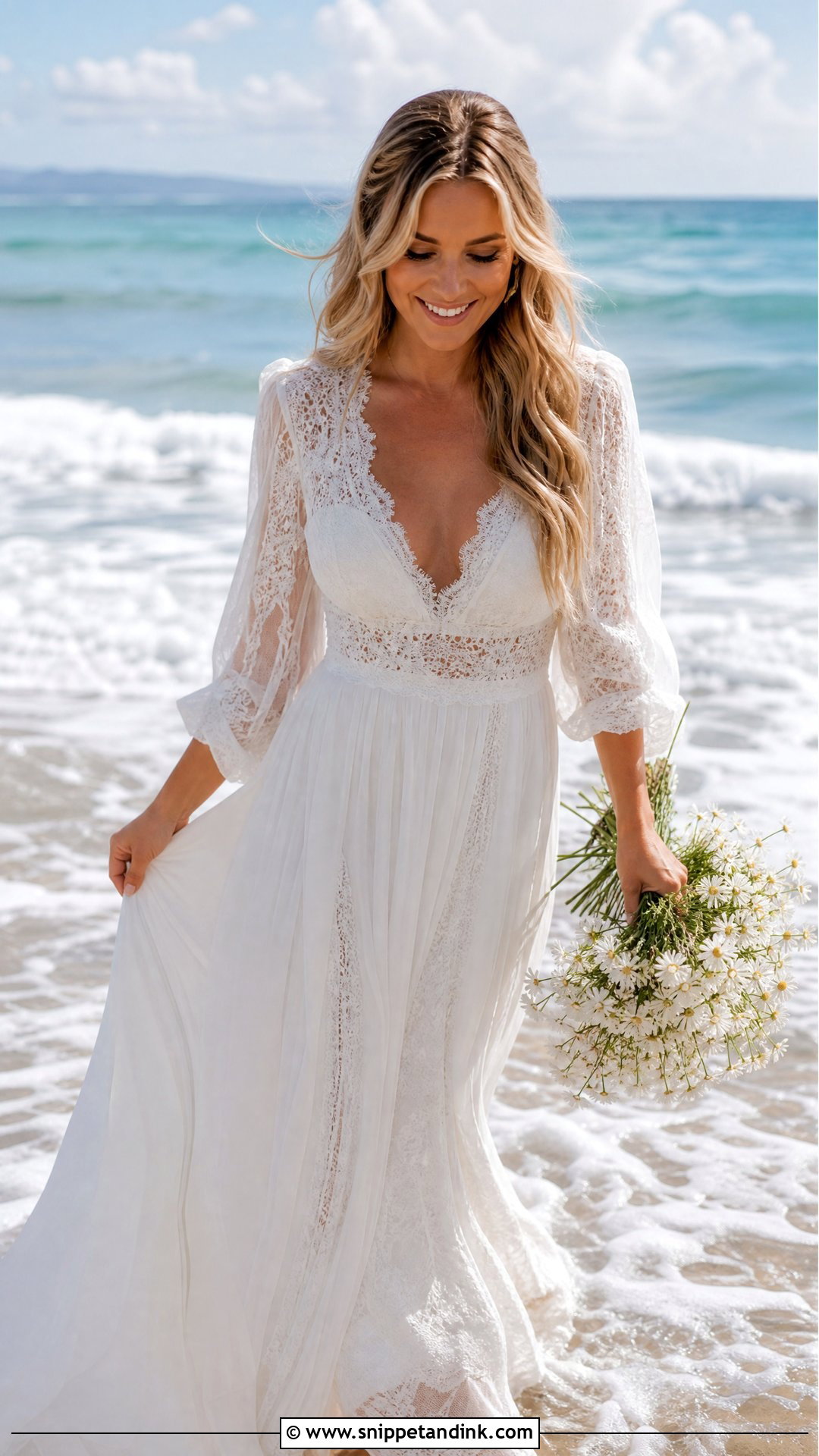 Beach Waves With Scattered Daisies - Snippet and Ink - 20 Wedding Hair Down with Flowers