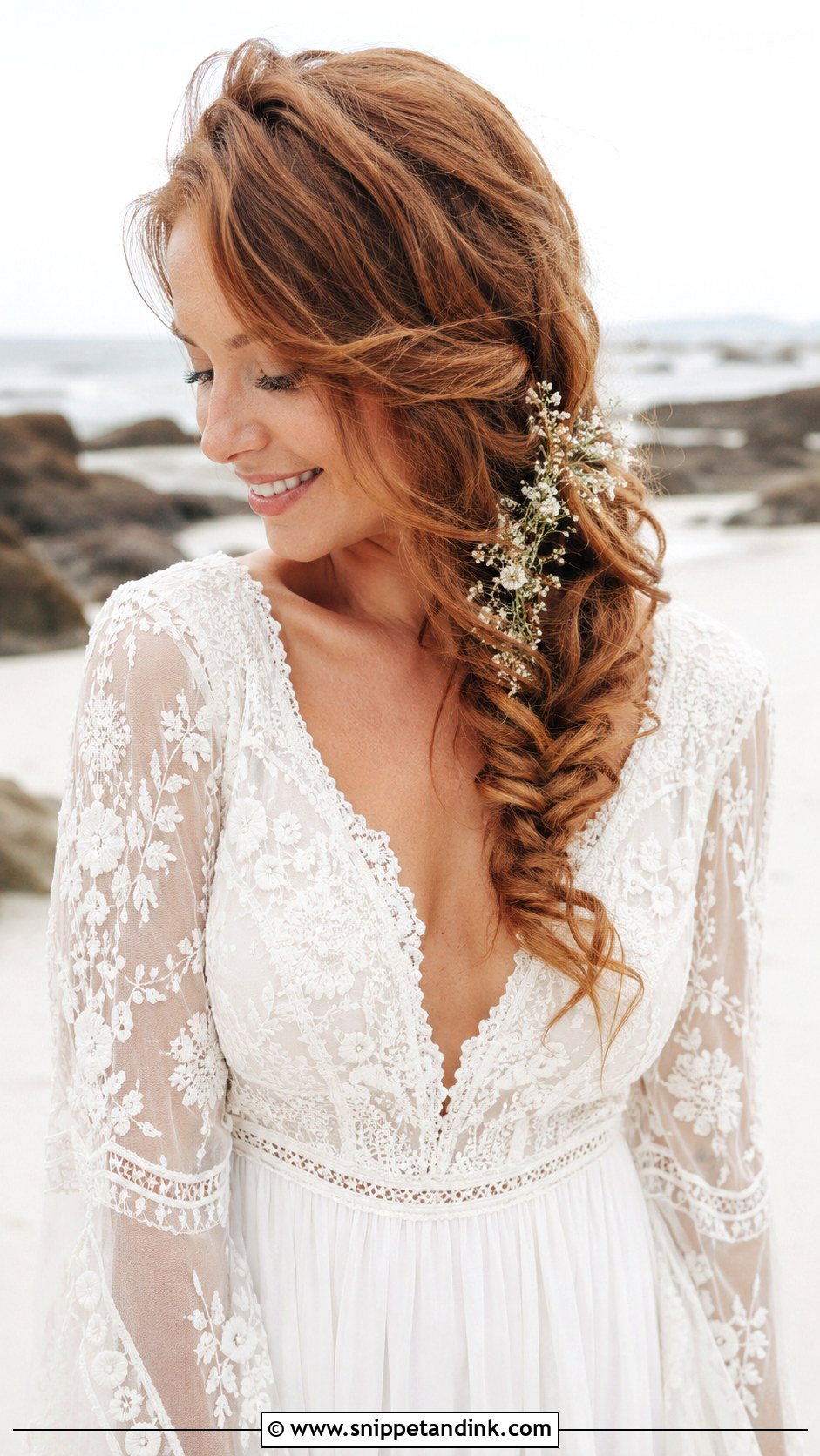 Beach Waves With Side Braid for Wedding - Snippet and Ink - 20 Beach Waves Hairstyles for Wedding