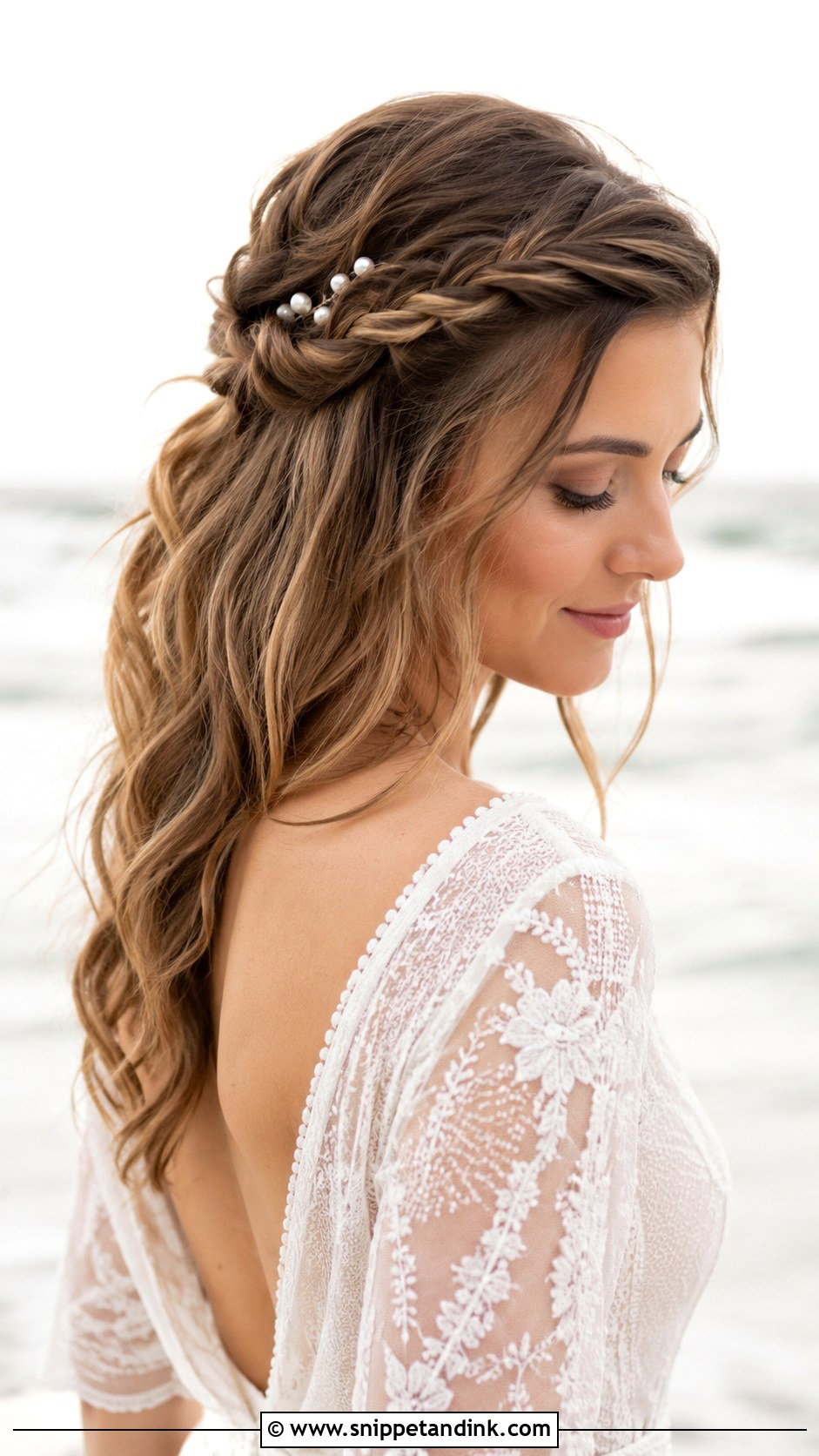 Beach Waves With Twisted Crown for Wedding - Snippet and Ink - 20 Beach Waves Hairstyles for Wedding