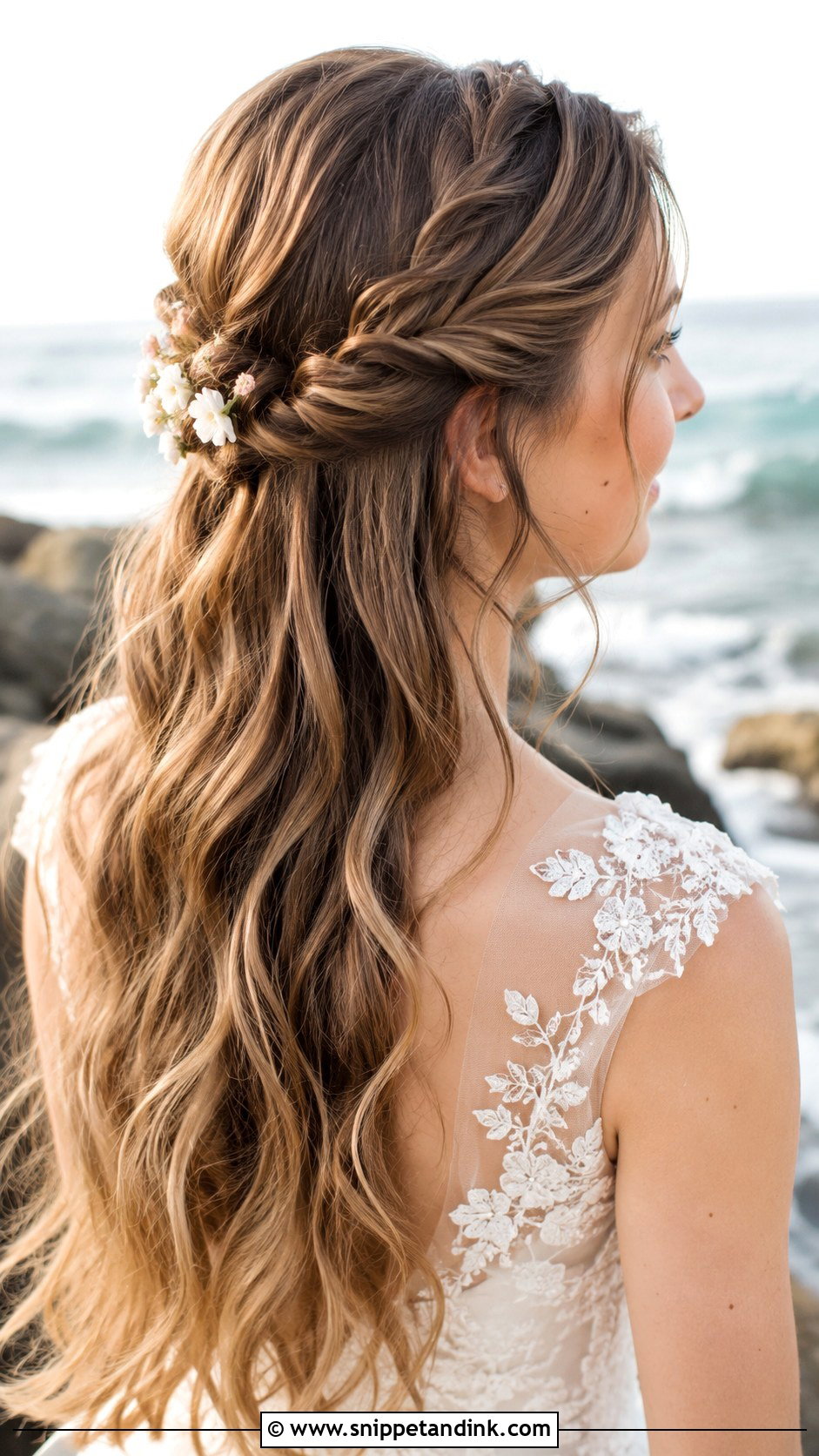 Beach Waves With Twisted Crown - Snippet and Ink - 25 Beach Waves Wedding Hair