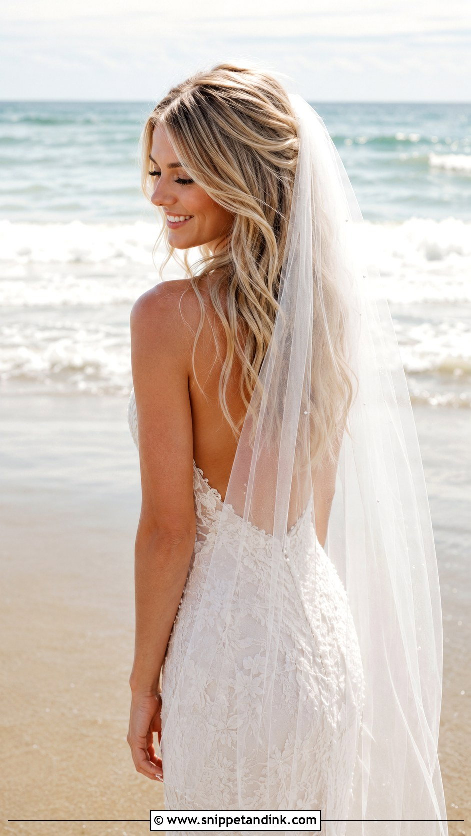 Beach Waves With Veil - Snippet and Ink - 35 Bridal Hair Ideas