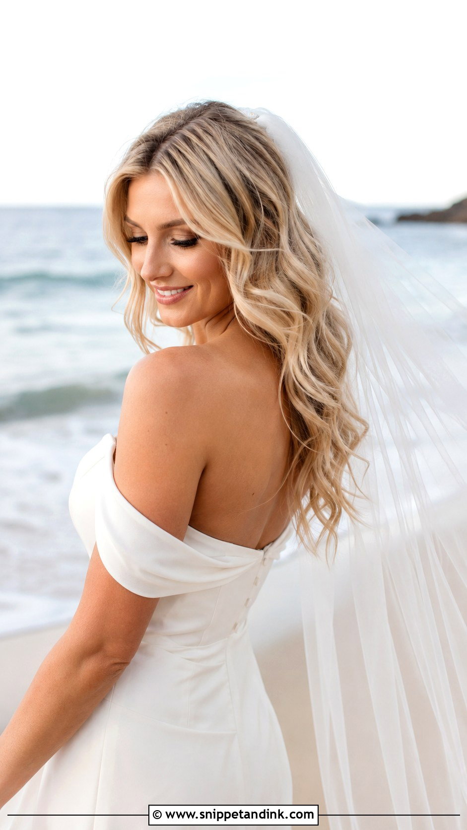 Beach Waves With Veil for Wedding - Snippet and Ink - 20 Beach Waves Hairstyles for Wedding