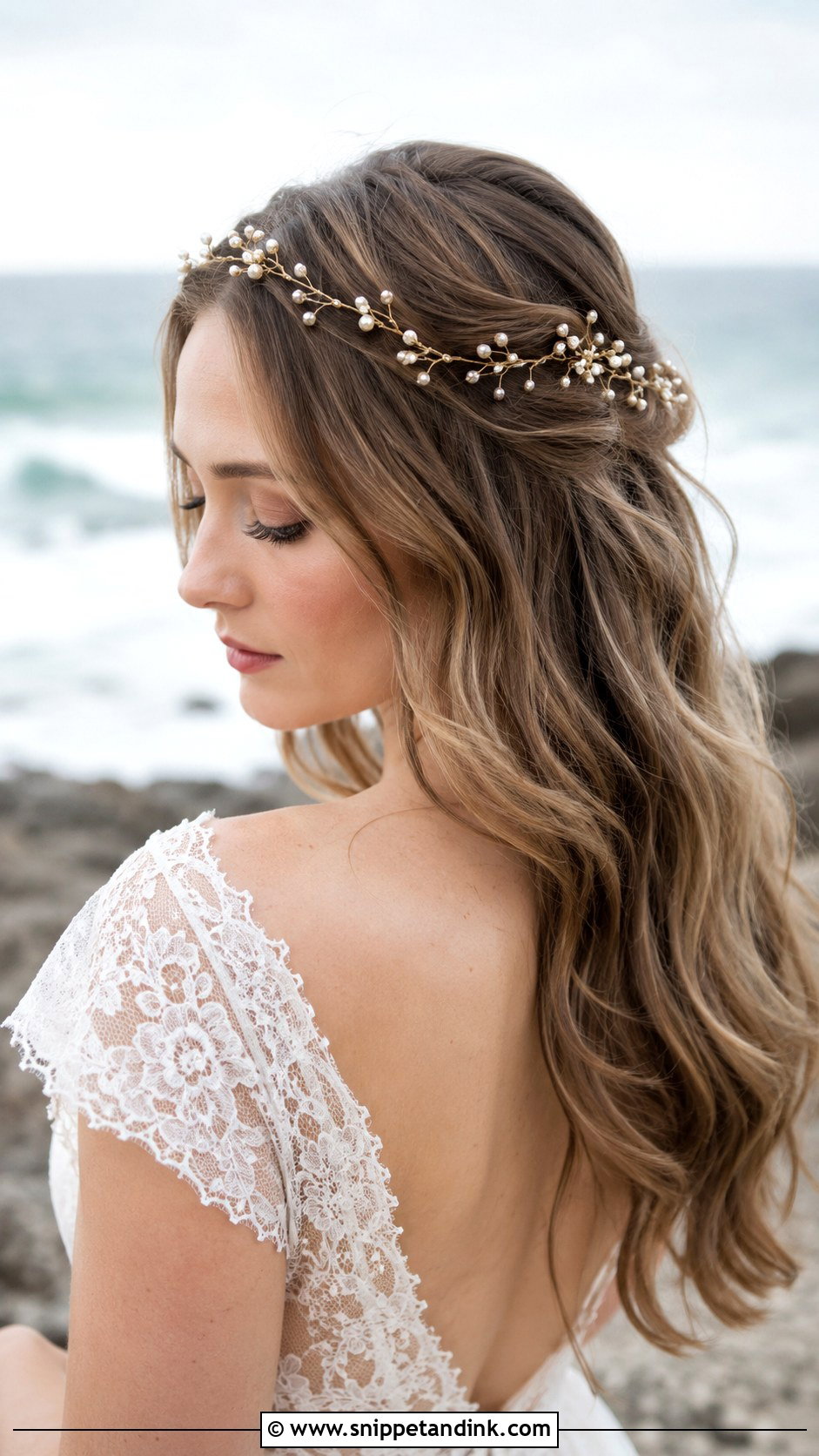Beach Waves With a Hair Vine - Snippet and Ink - 25 Beach Waves Wedding Hair