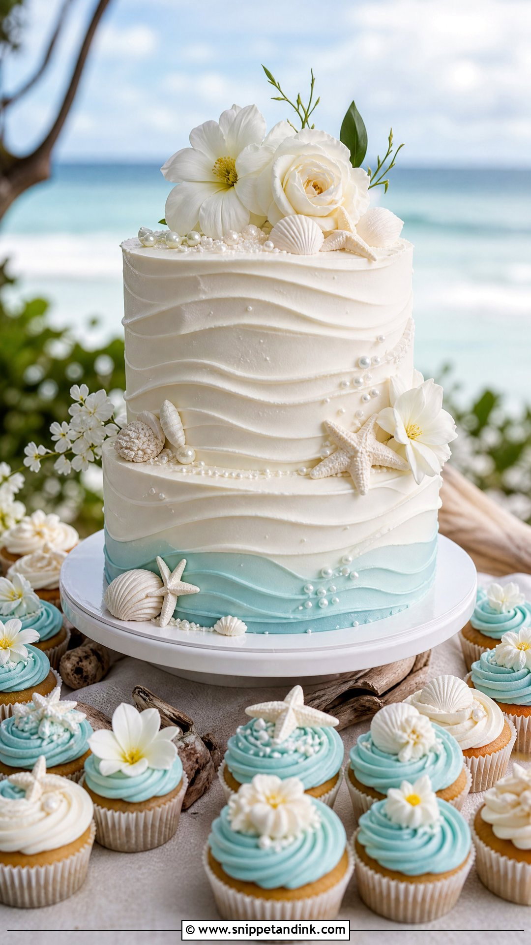Beach Wedding Cake And Cupcakes - Snippet and Ink - 20 Wedding Cake and Cupcake Display