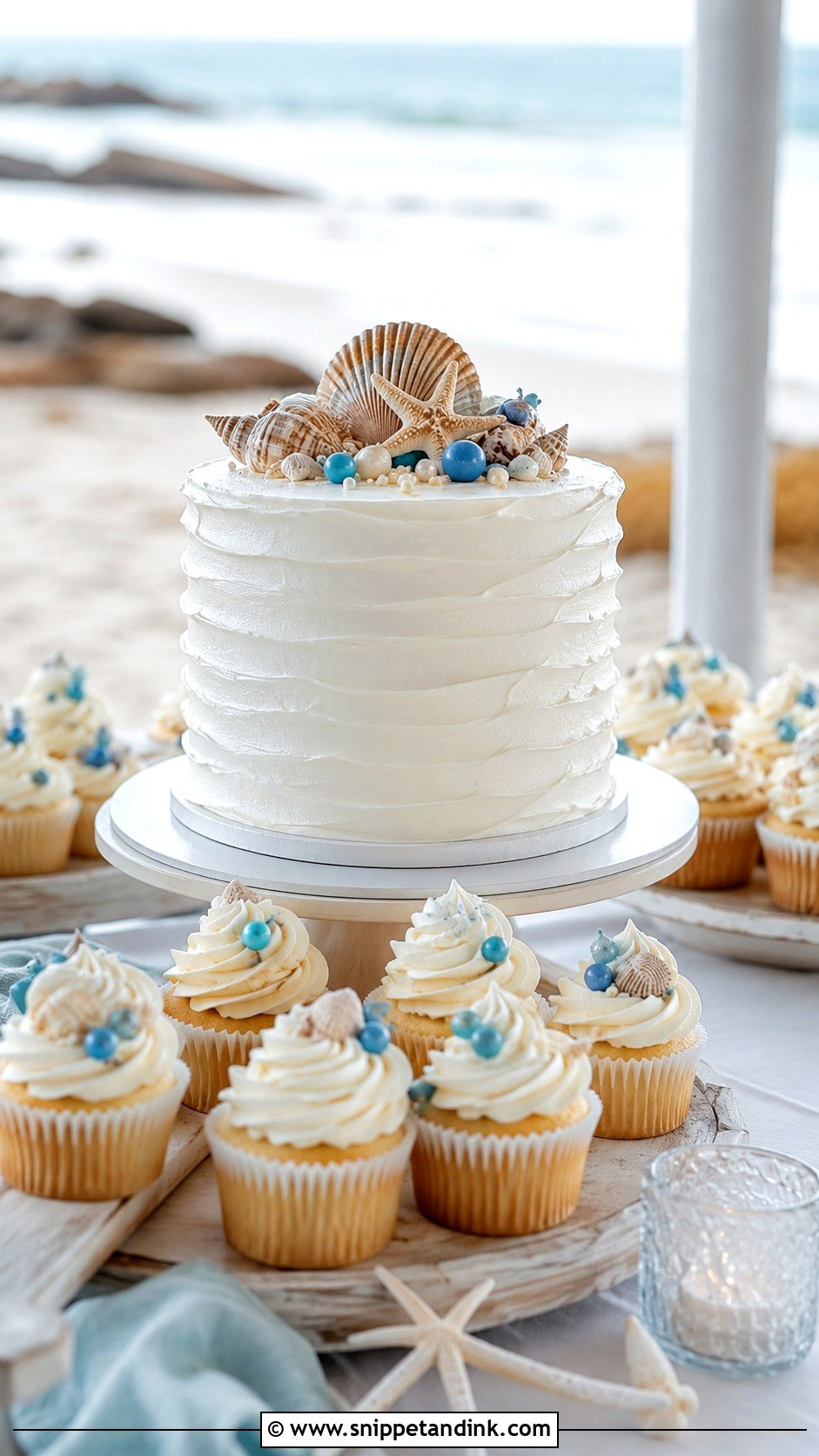 Beach Wedding Cake Table With Cupcakes - Snippet and Ink - 20 Wedding Cake Table Ideas with Cupcakes
