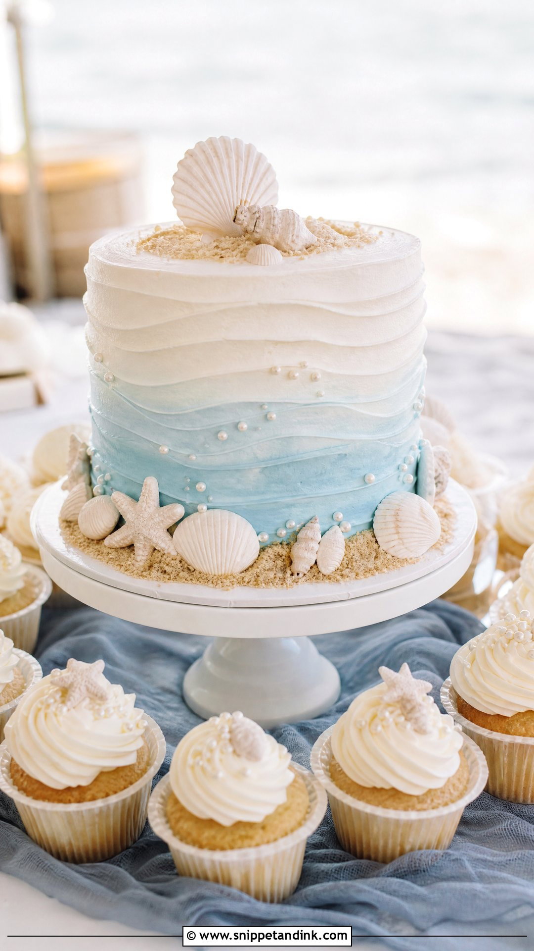 Beach Wedding Cake With Cupcakes - Snippet and Ink - 20 Wedding Cakes with Cupcakes