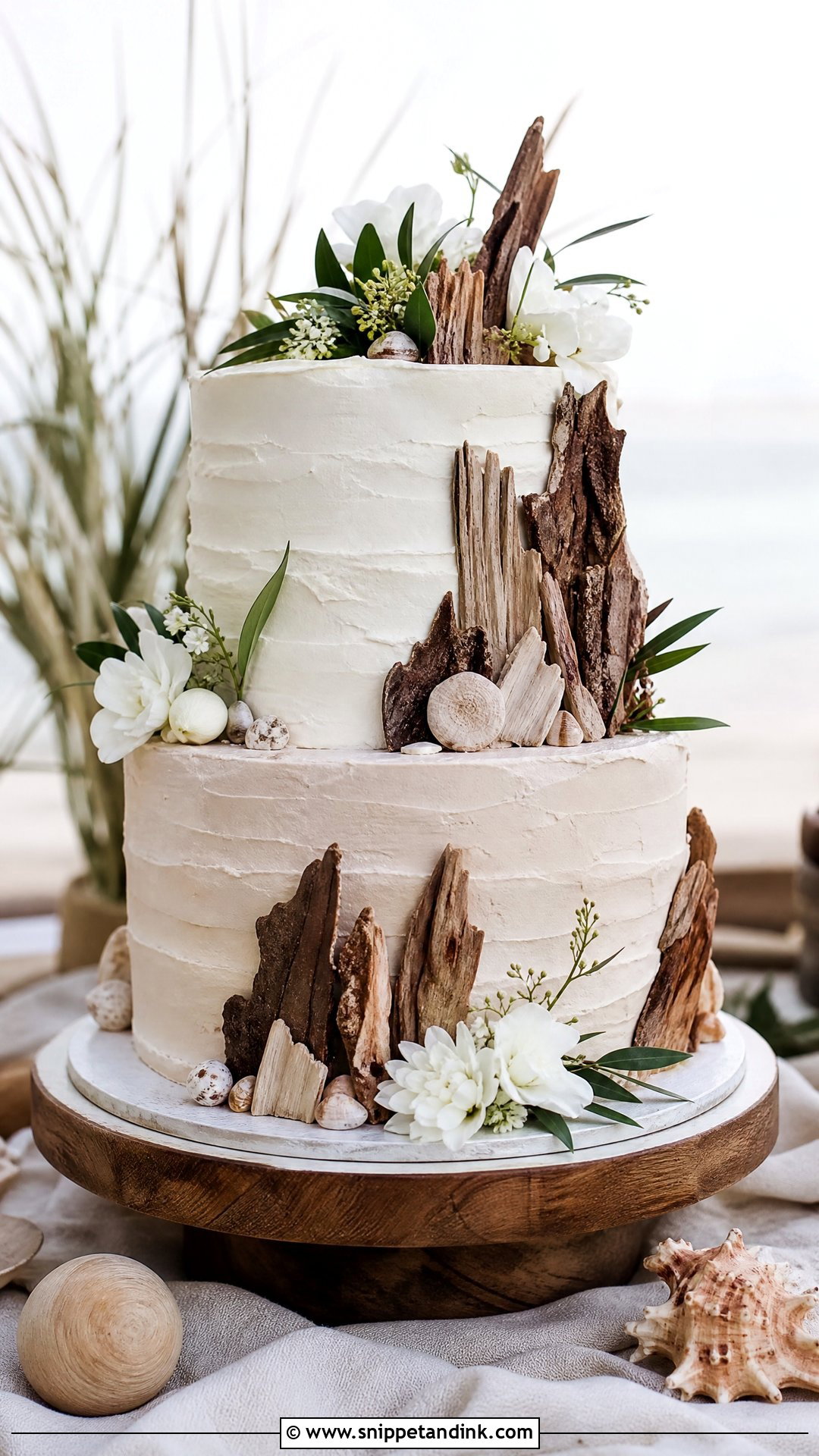 Beach Wedding Cake With Driftwood - Snippet and Ink - 30 Beach Theme Cake Ideas for Wedding