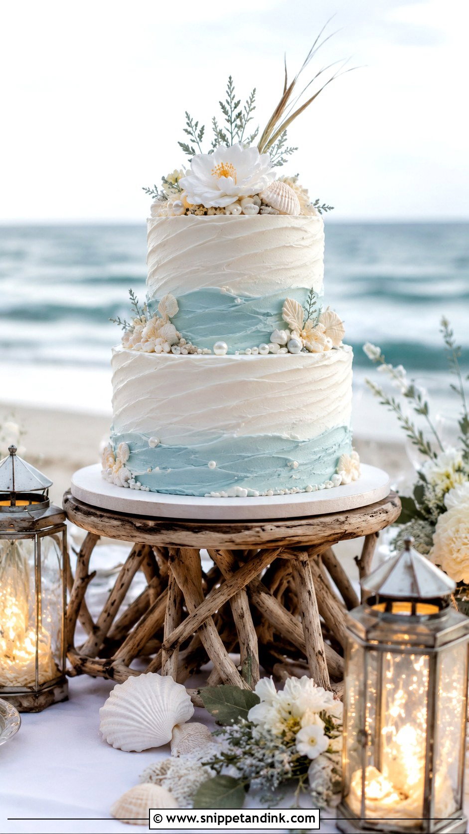Beach Wedding Cake With Fairy Lights - Snippet and Ink - 20 Wedding Cake Ideas with Fairy Lights