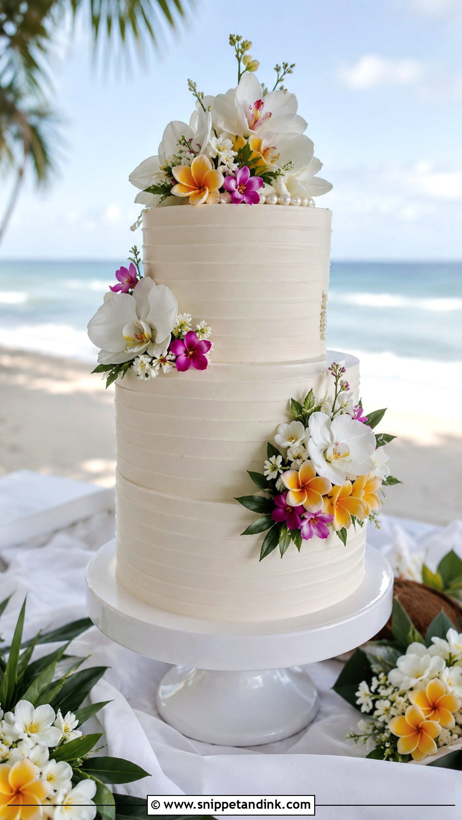 Beach Wedding Cake With Fresh Flowers - Snippet and Ink - 20 Beach Wedding Cake Ideas