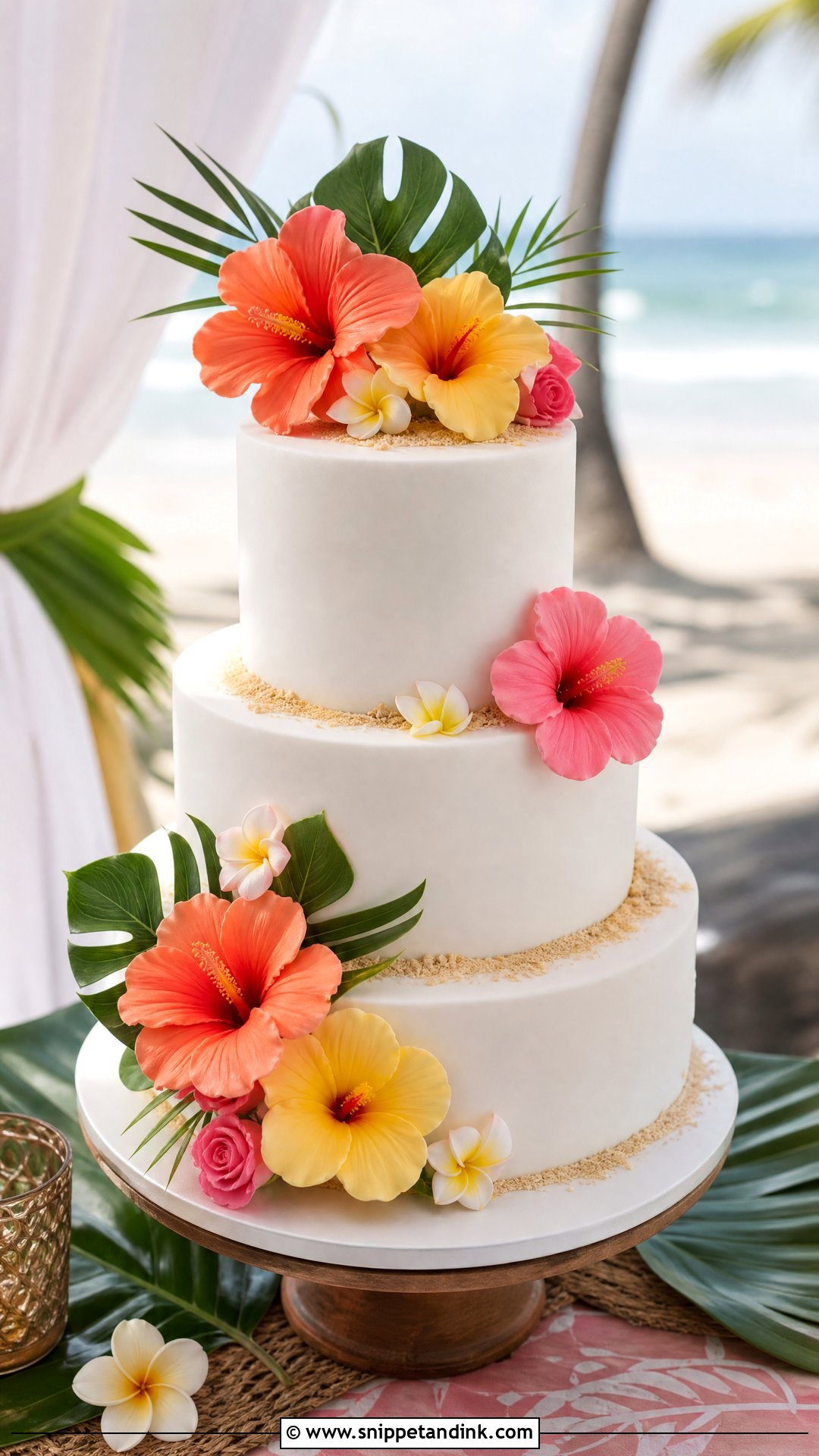 Beach Wedding Cake With Hibiscus - Snippet and Ink - 30 Beach Cake Ideas for Wedding