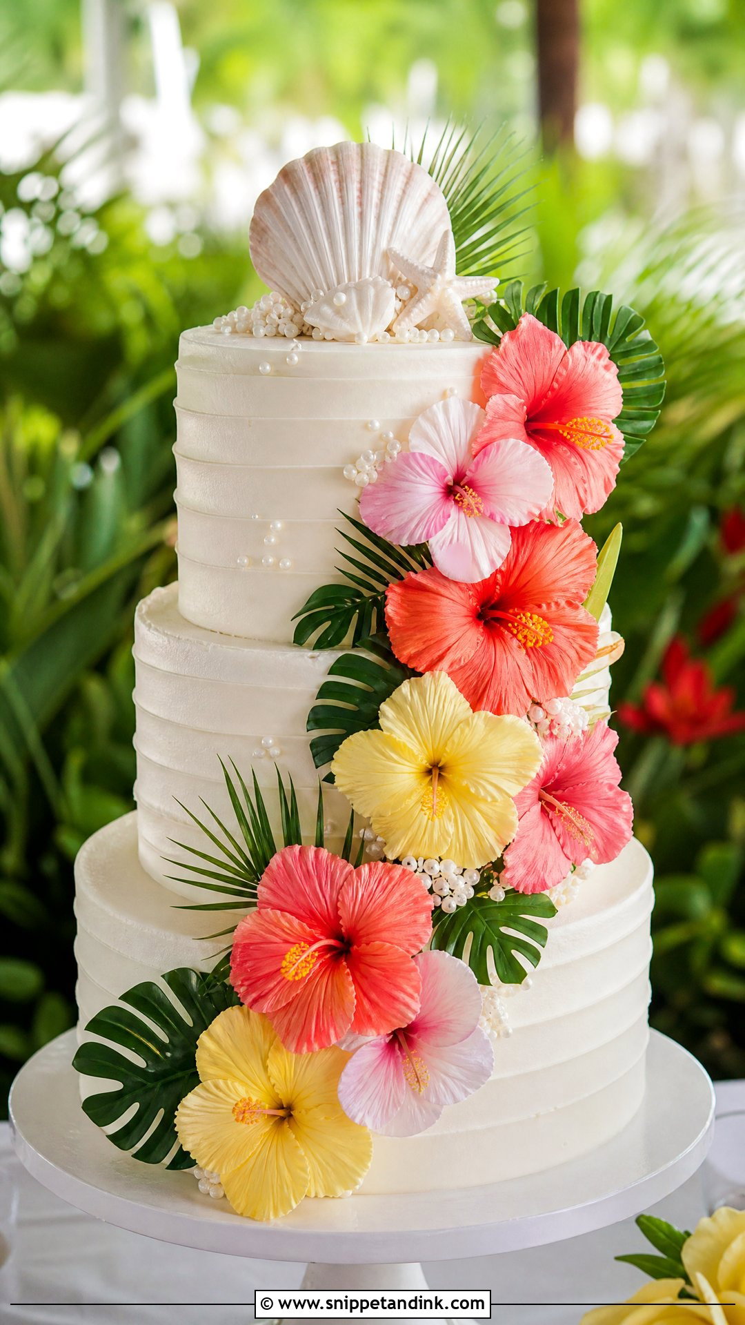 Beach Wedding Cake With Hibiscus - Snippet and Ink - 30 Beach Theme Cake Ideas for Wedding