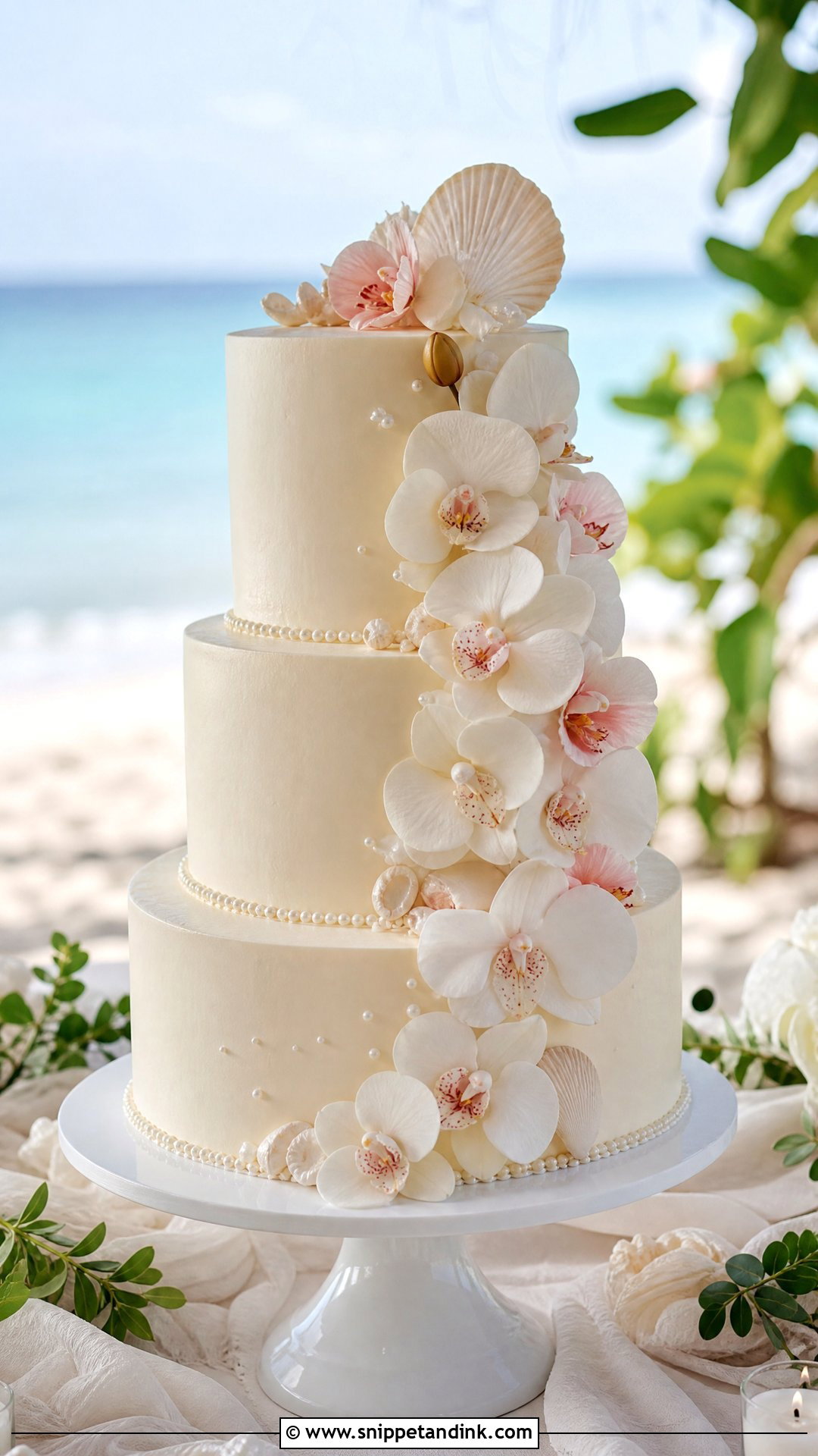 Beach Wedding Cake With Orchids - Snippet and Ink - 30 Beach Theme Cake Ideas for Wedding