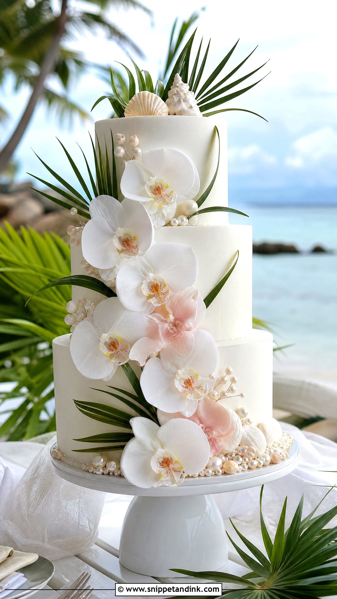 Beach Wedding Cake With Orchids - Snippet and Ink - 30 Beach Cake Ideas for Wedding