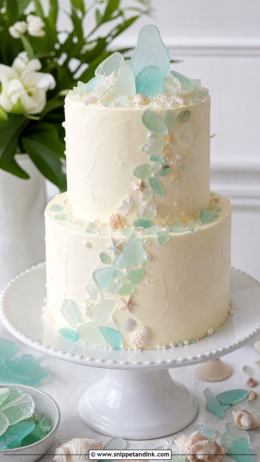 Beach Wedding Cake With Sea Glass - Snippet and Ink - 30 Beach Cake Ideas for Wedding