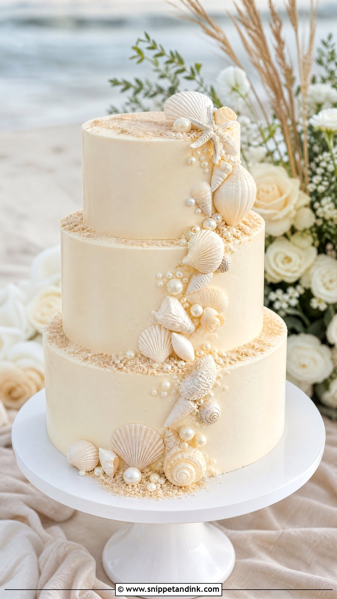Beach Wedding Cake With Seashells - Snippet and Ink - 30 Beach Theme Cake Ideas for Wedding
