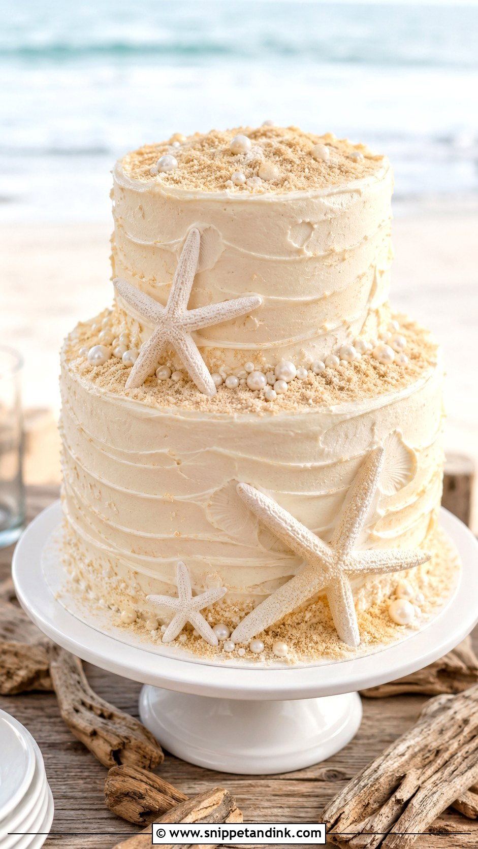 Beach Wedding Cake With Starfish - Snippet and Ink - 20 Beach Wedding Cake Ideas