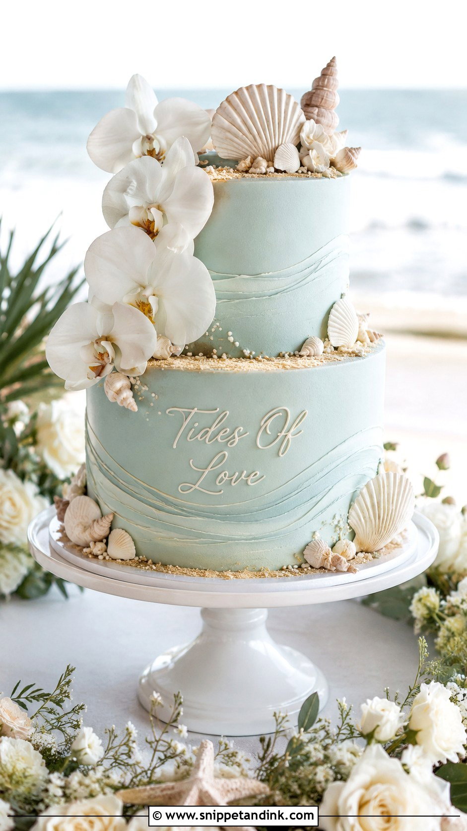 Beach Wedding Cake With Tides Of Love - Snippet and Ink - 25 Wedding Cake Wording Ideas