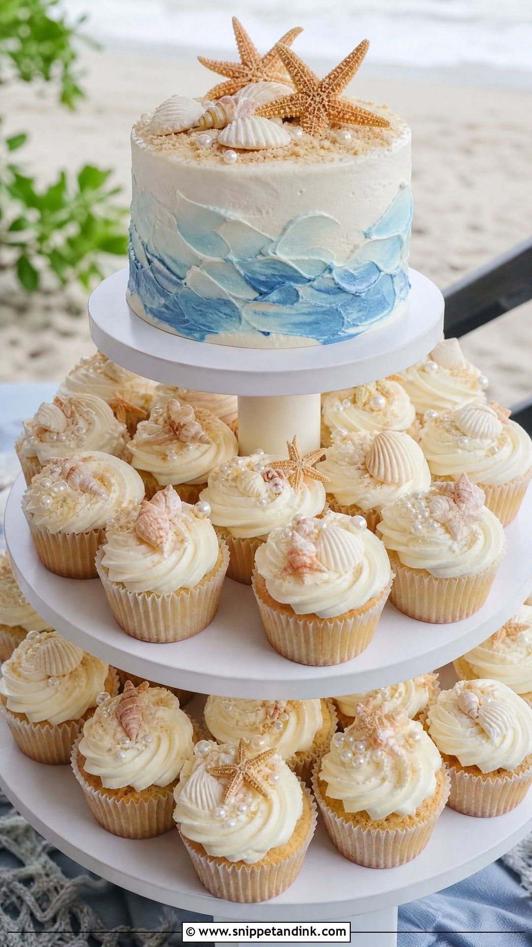 Beach Wedding Cupcake Cake - Snippet and Ink - 30 Beach Theme Cake Ideas for Wedding