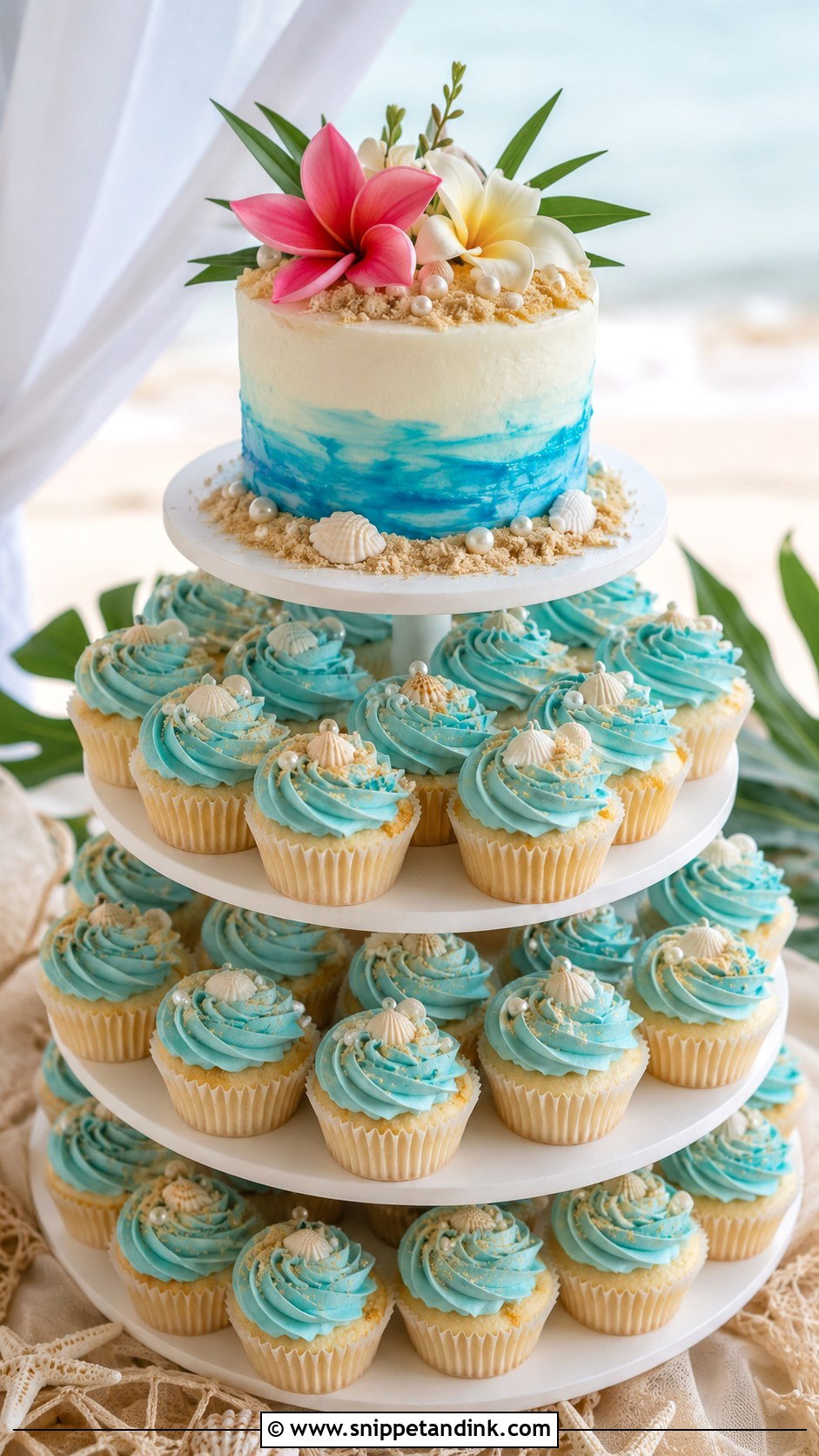 Beach Wedding Cupcake Cake - Snippet and Ink - 20 Beach Wedding Cake Ideas