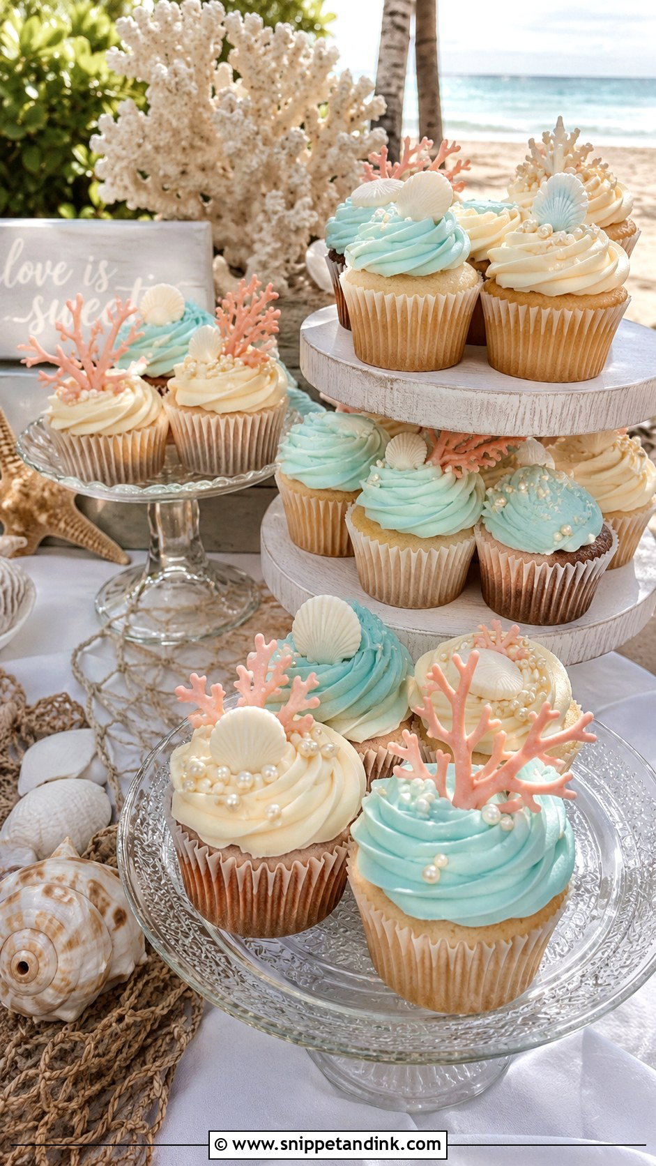 Beach Wedding Cupcake Display - Snippet and Ink - 20 Wedding Cake Cupcakes Display Ideas