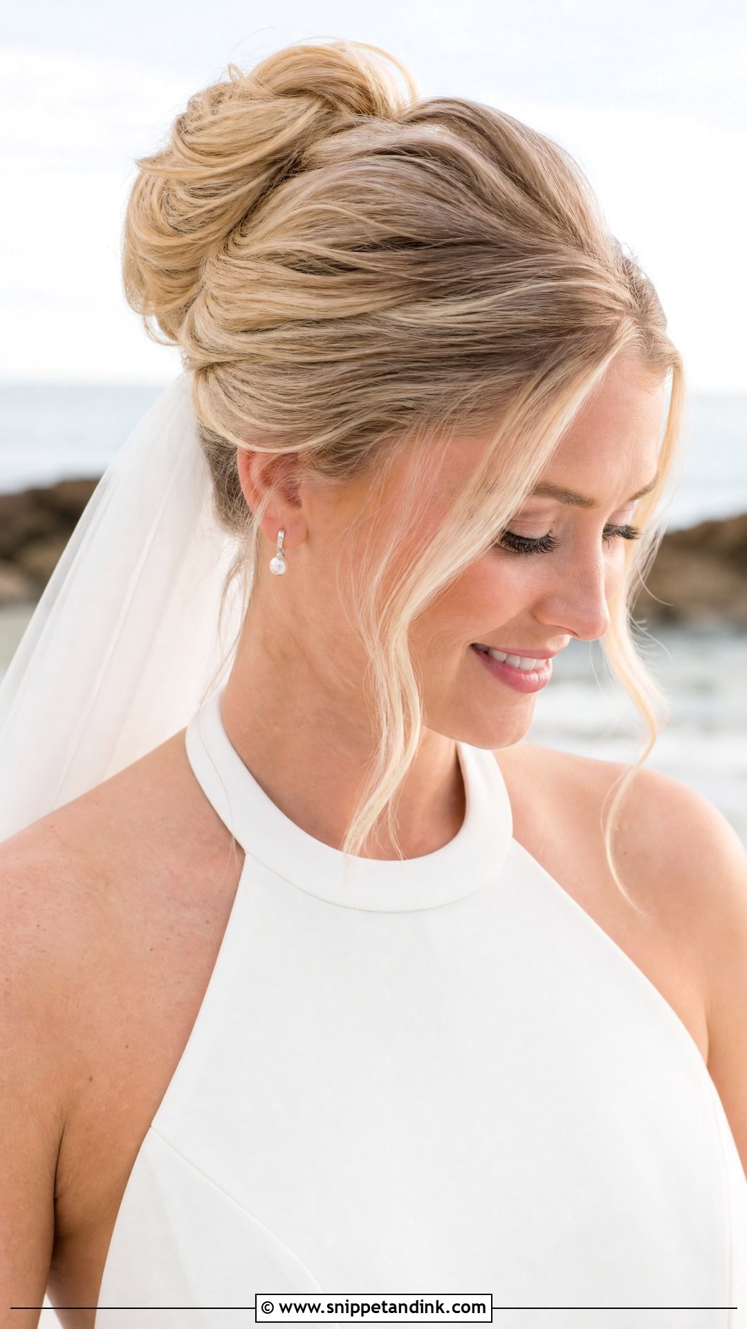 Beach Wedding High Bun - Snippet and Ink - 15 Bridal Hair Beach Wedding Ideas